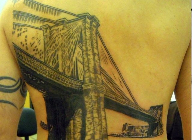 Tattoo uploaded by Stacie Mayer  Statue of Liberty and Brooklyn Bridge  tattoo by Rods Jimenez halfsleeve blackandgrey realism statueofliberty  brooklynbridge RodsJimenez  Tattoodo