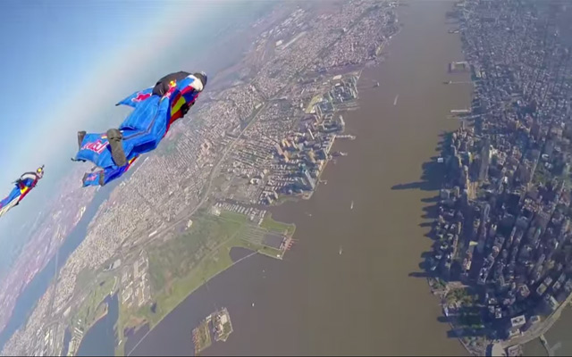 wingsuit flight over new york red bull air force