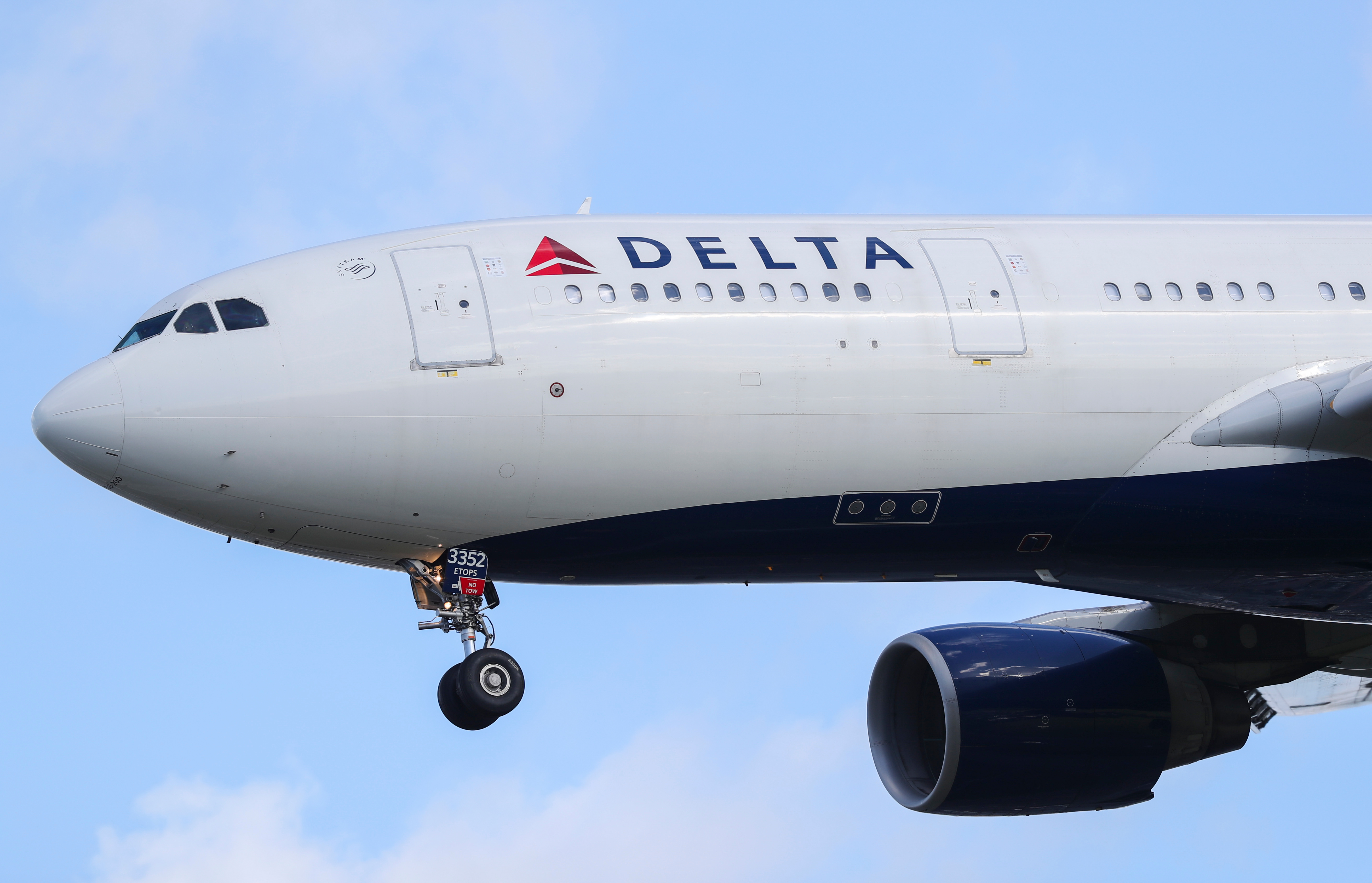 A Delta Airlines plane in flight.