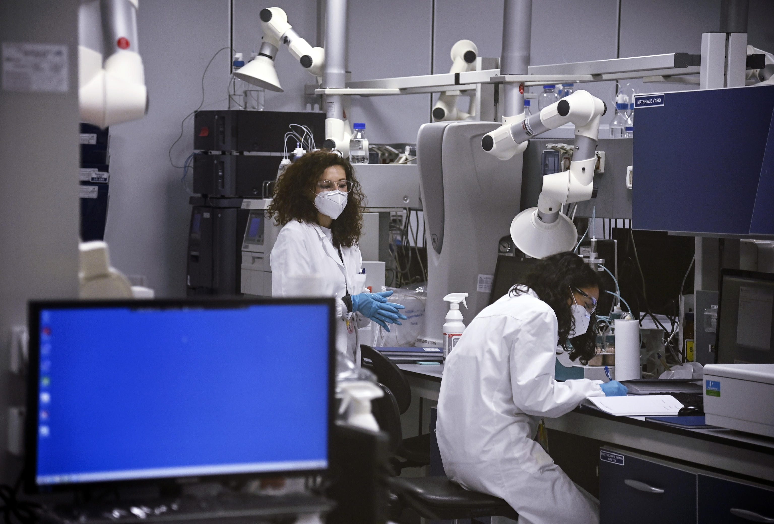 Staff work in the Laboratories of BSP Pharmaceuticals where about 100,000 doses per month of Bamlanivimab Lilly, monoclonal antibodies, are produced on behalf of Lilly pharmaceutical company, to fight Covid-19 pandemic, in Latina, Italy, 21st December 2020.