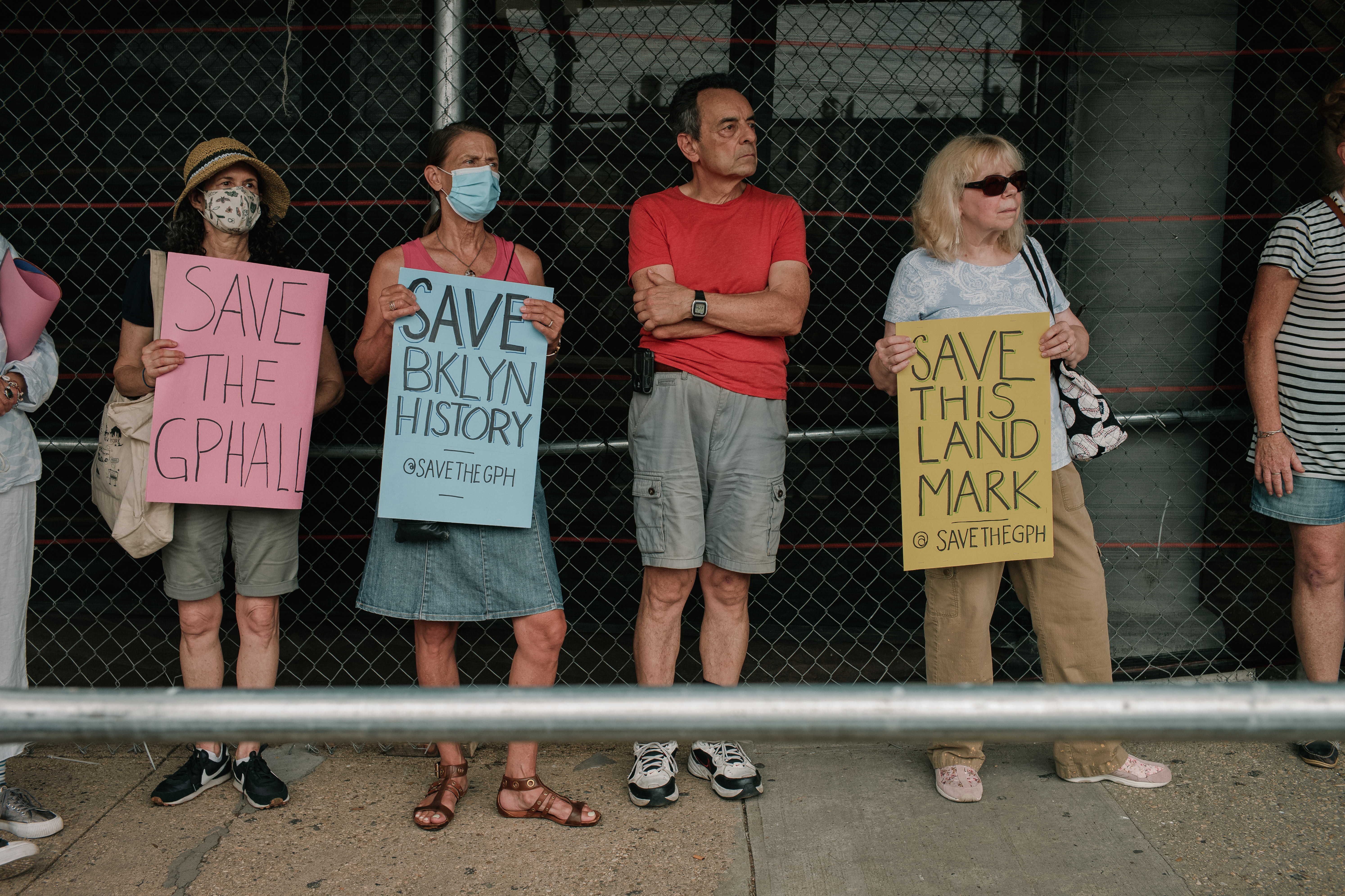 Photos of protesters in front of Grand Prospect Hall on August 30th, 2021