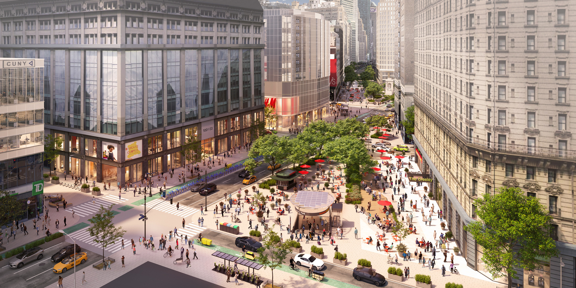 Rendering of Greeley Square after capital construction work is completed.