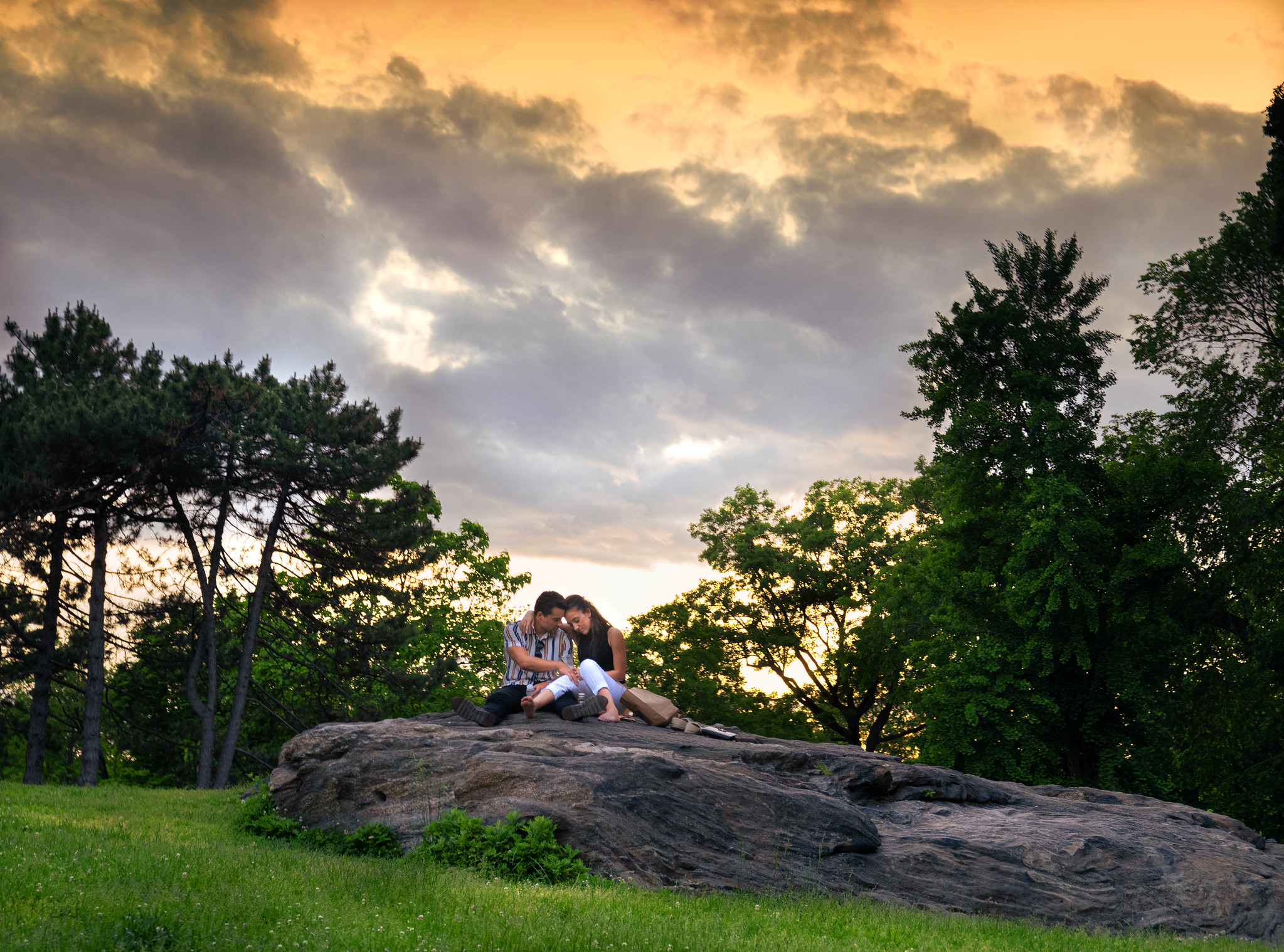 A photo of two people cuddling in Central Park