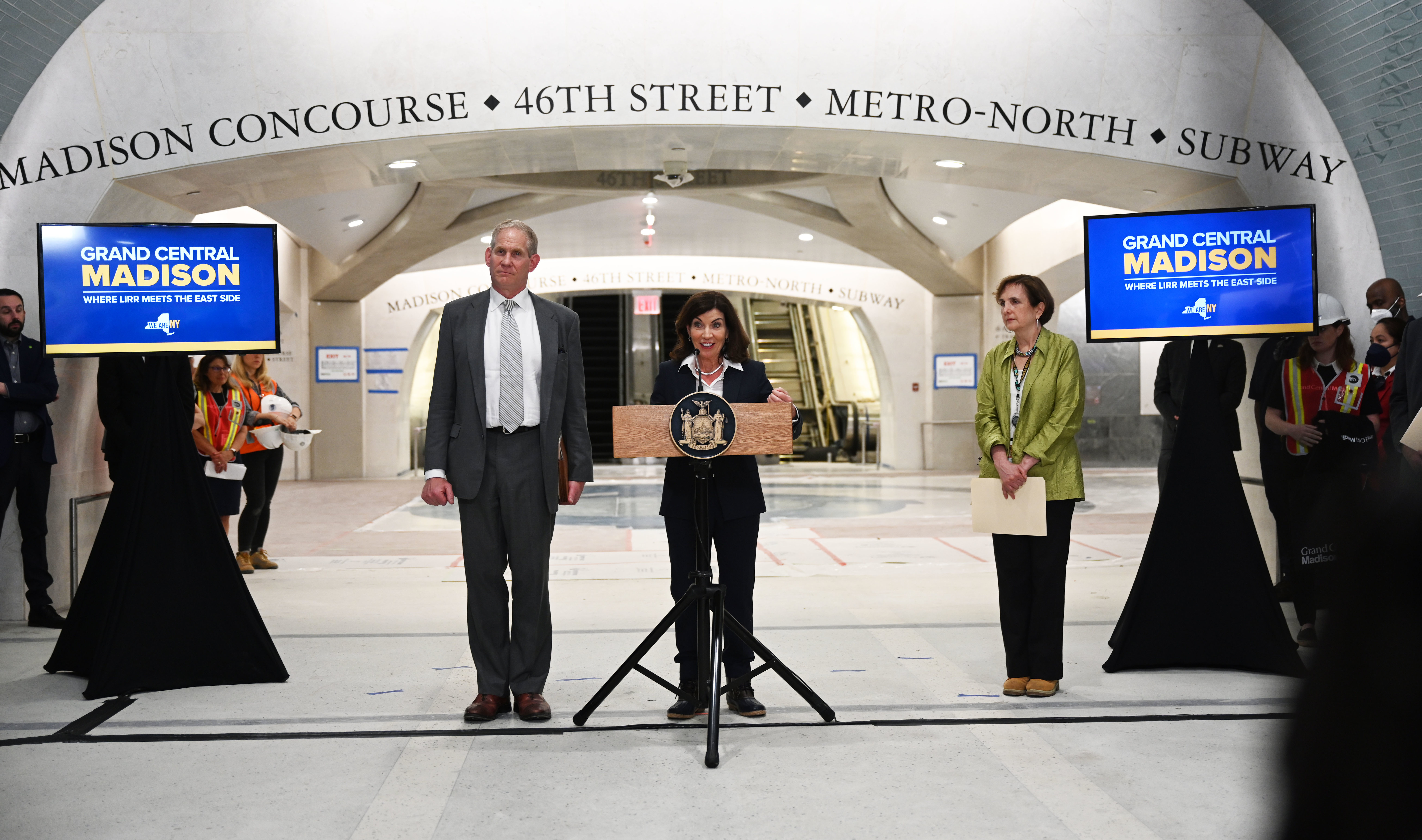 Governor Kathy Hochul with MTA leaders at the agency's new Grand Central Madison station.