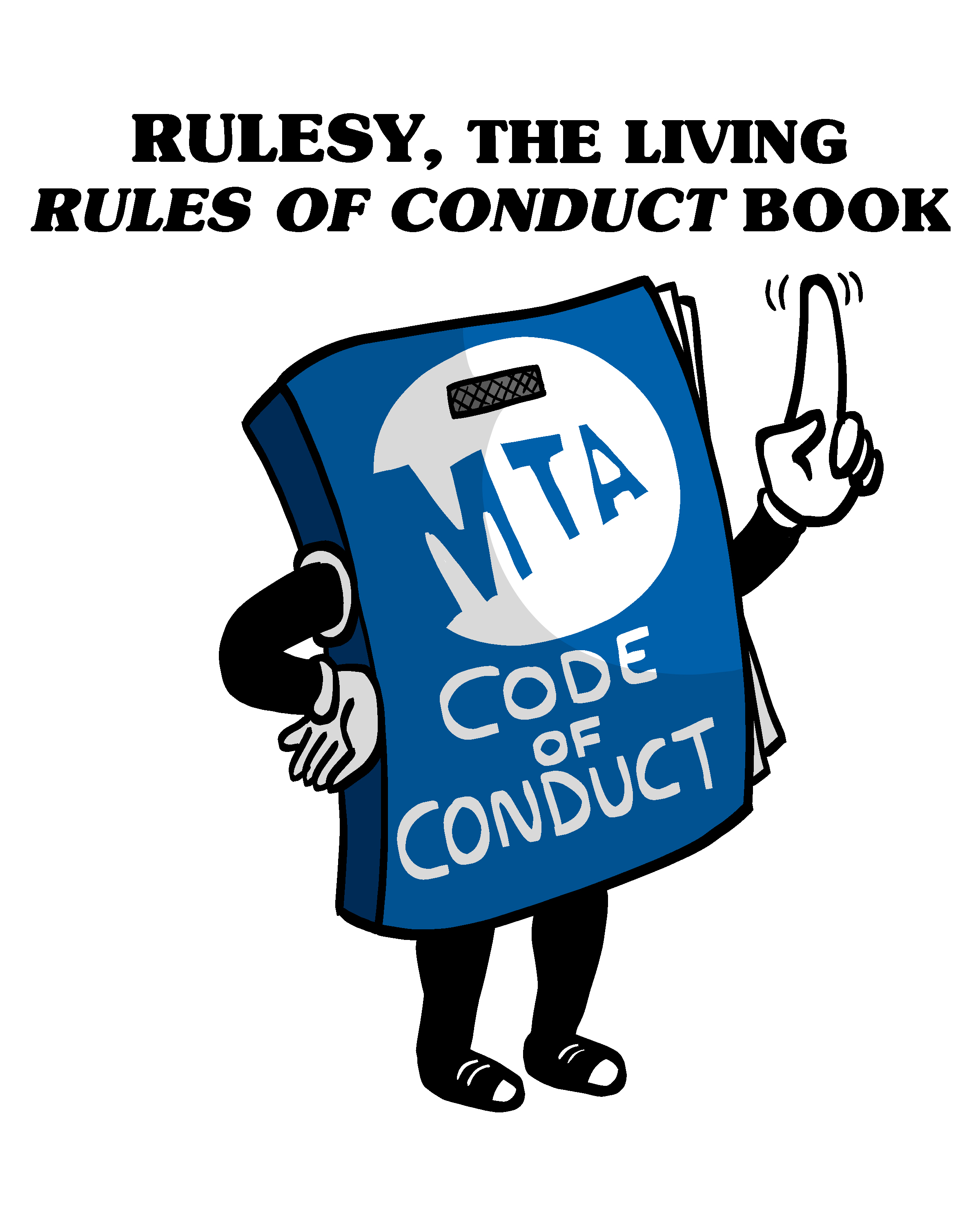 An illustration of Rulesy, The Living Rules Of Conduct Book, a costume of the MTA rule book