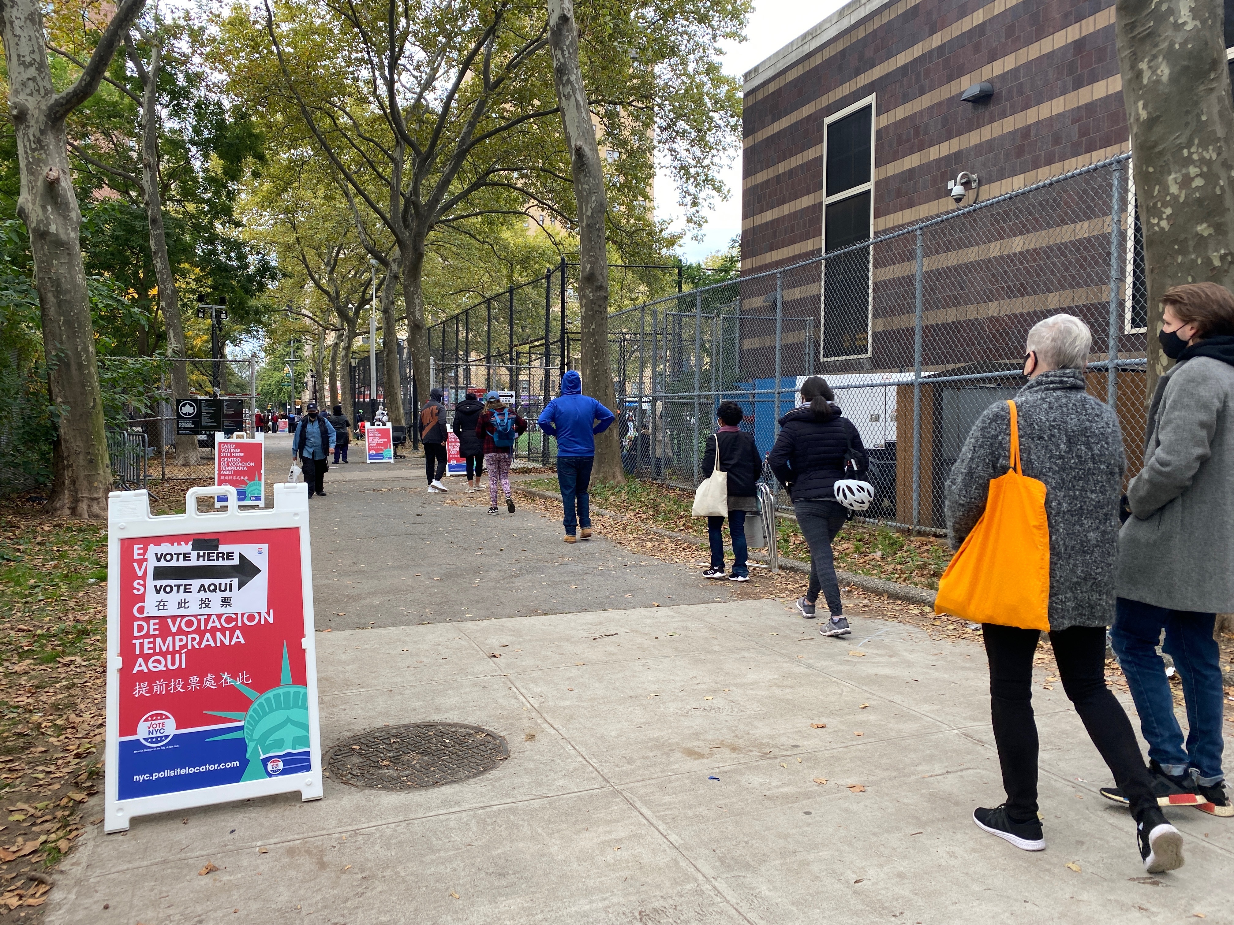 Early voting lines on the Upper West Side on West 102nd Street on October 25th, 2020.