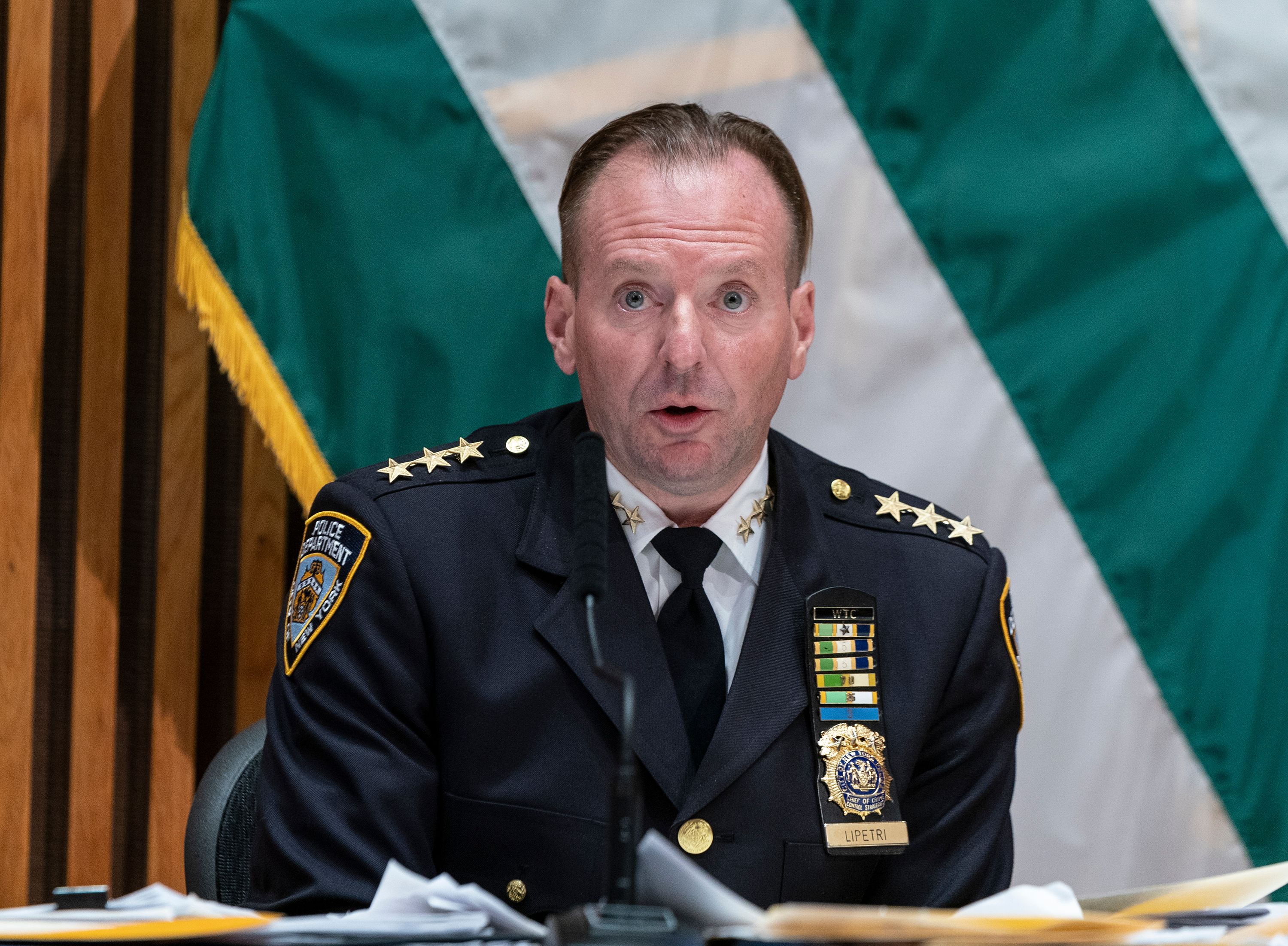 NYPD Chief of Crime Control Strategies Mike LiPetri speaks during press briefing at One Police Plaza on Monday.