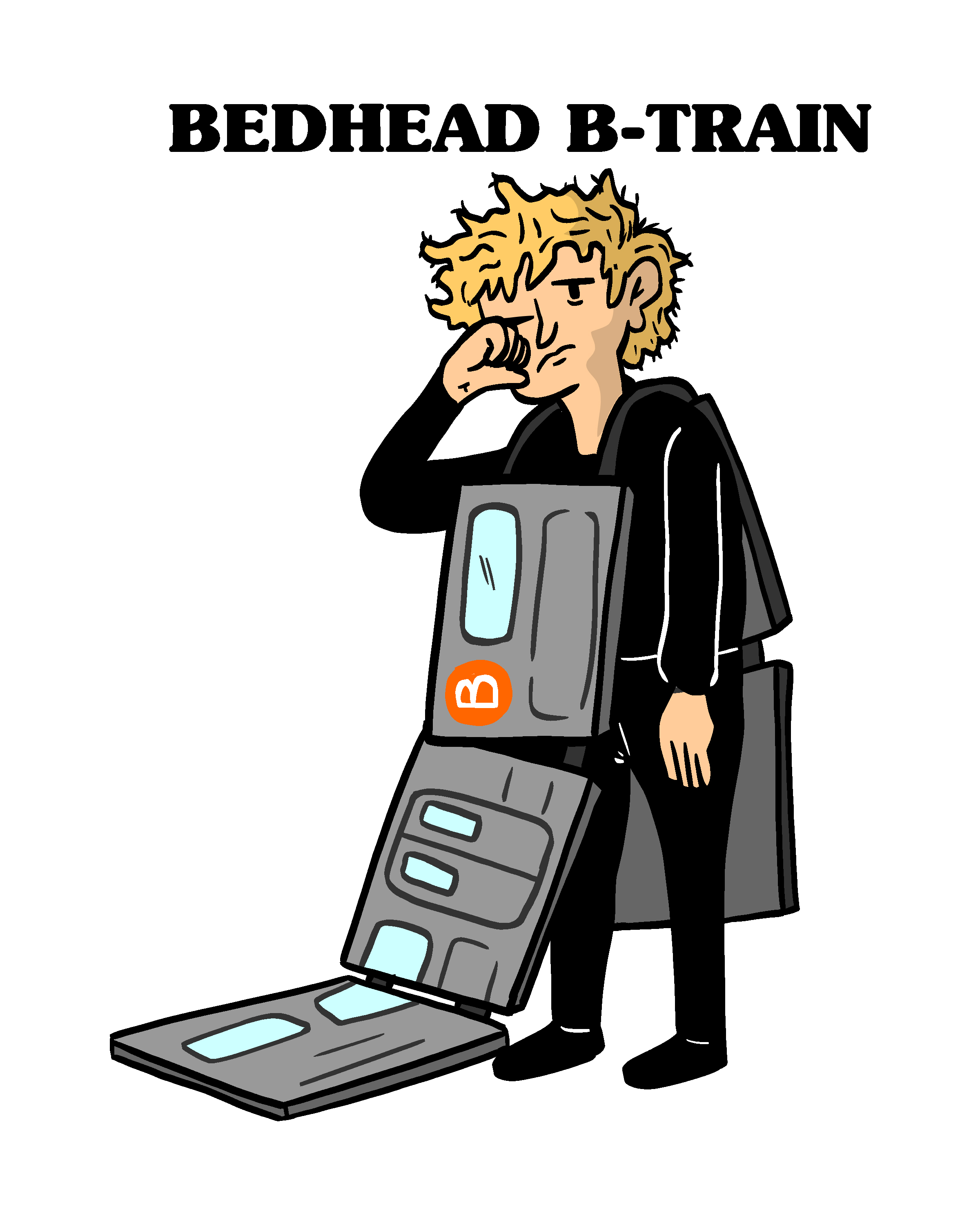 An illustration of Bedhead B-Train, a person in a crappy B train costume
