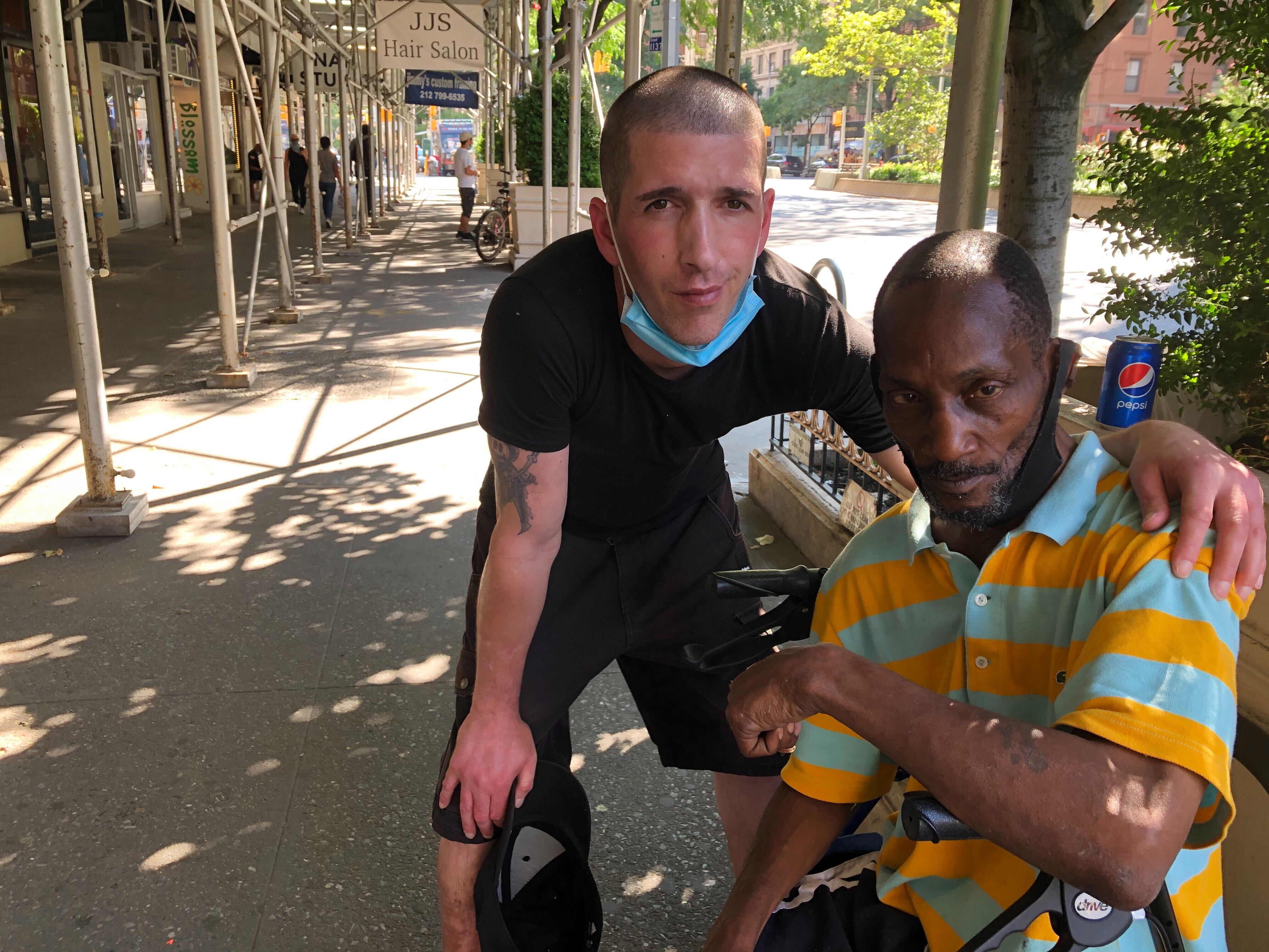 Pietro Palumbo (left) and his friend Louis Pastores live in the Lucerne, an Upper West Side hotel that started housing homeless people in late July.