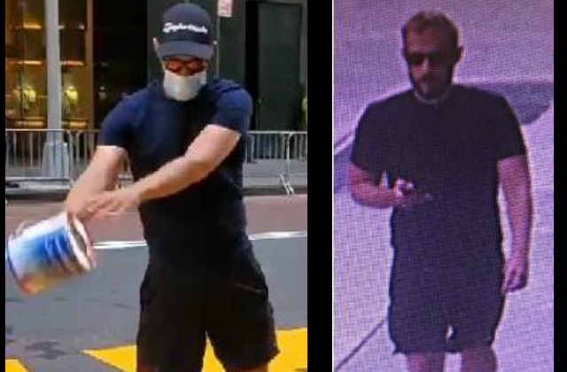 Two photos of the vandal who poured paint on a Black Lives Matter sign