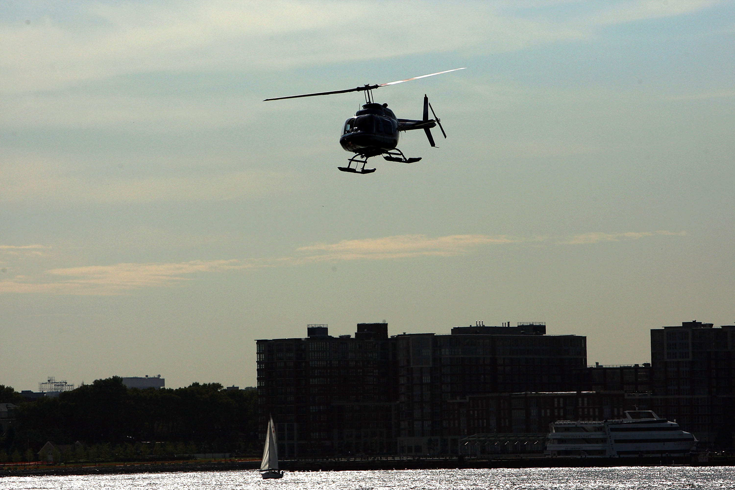 A photo of a helicopter landing on Manhattan's West Side.