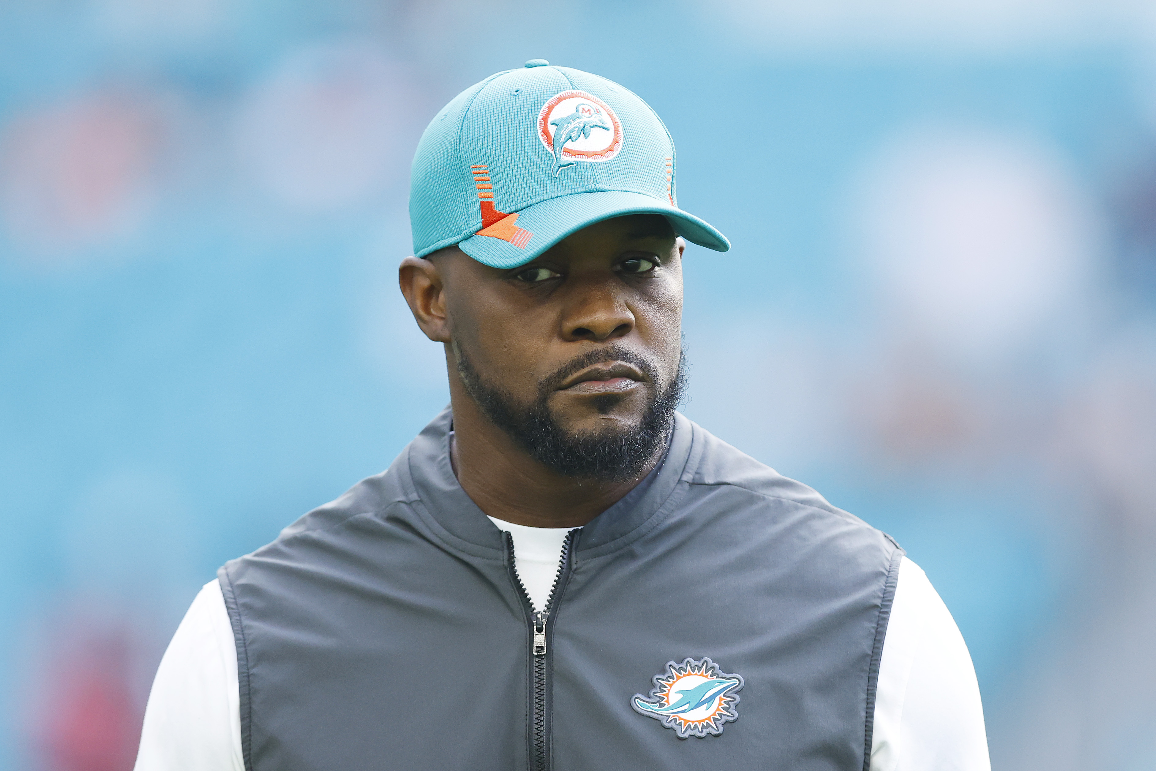 A photo of former Miami coach Brian Flores who is suing the NFL and the NY Giants