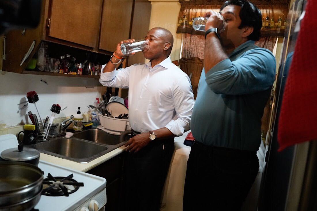 Mayor Adams declares water at Riis Houses is now safe, drinks water