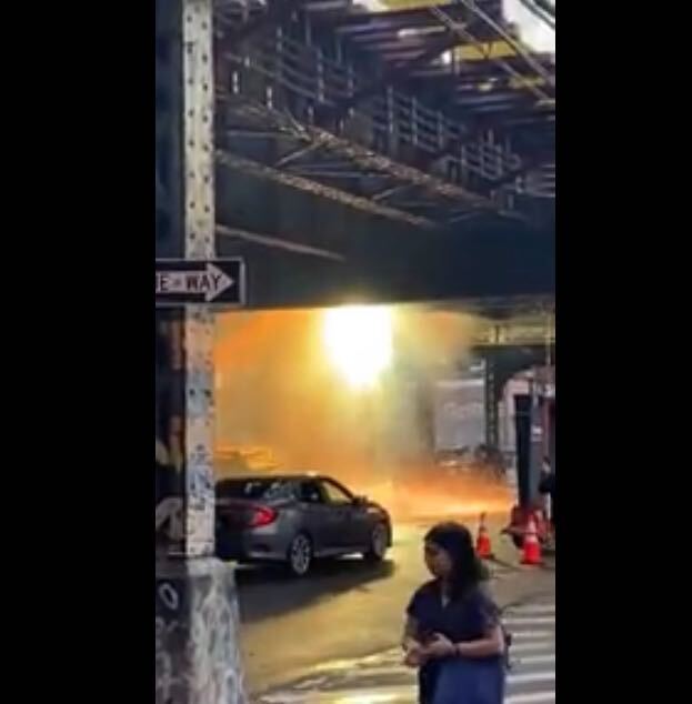 Video captures explosive fire on elevated train track in Brooklyn