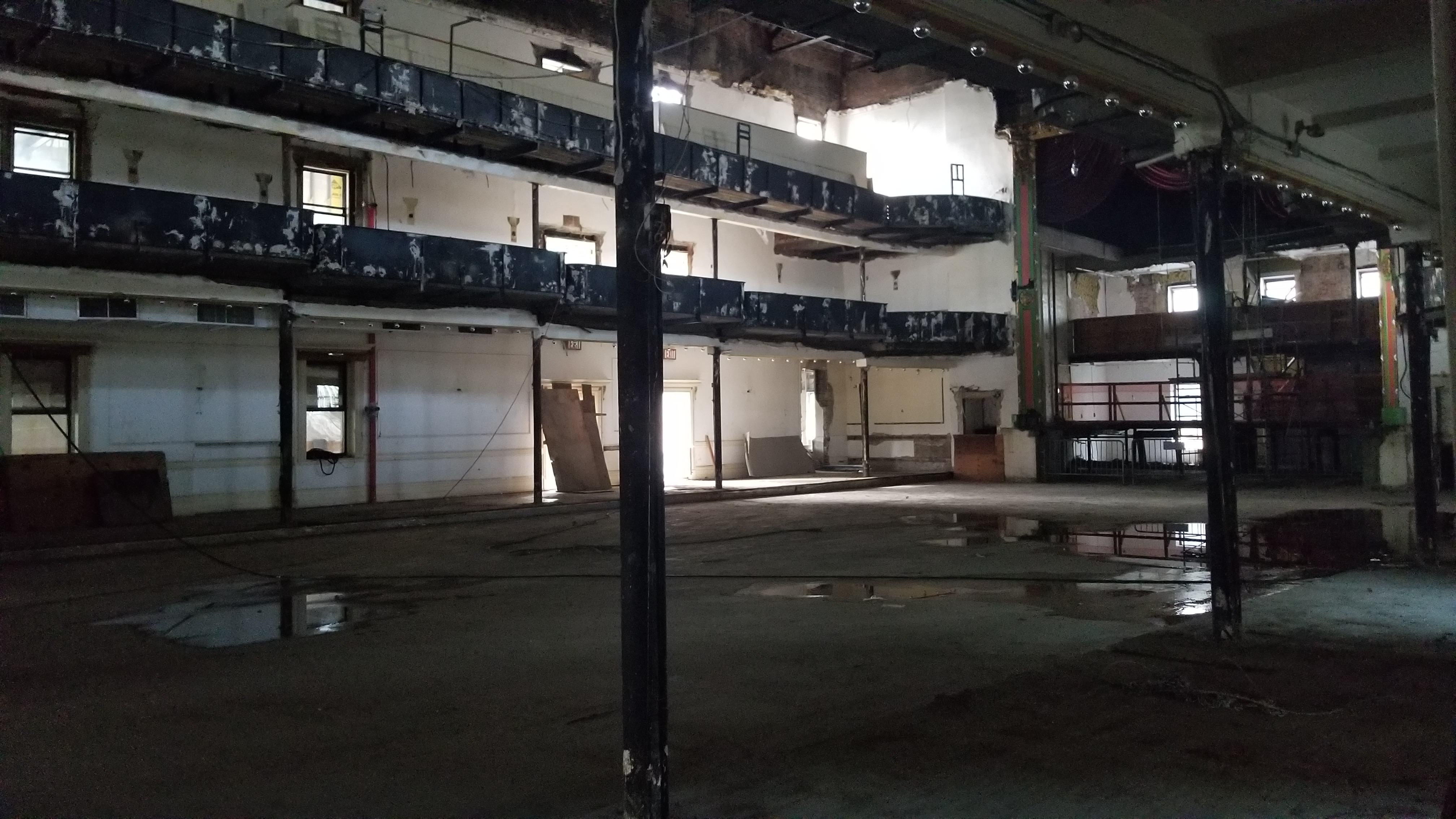 A photo of the interior of Grand Prospect Hall gutted