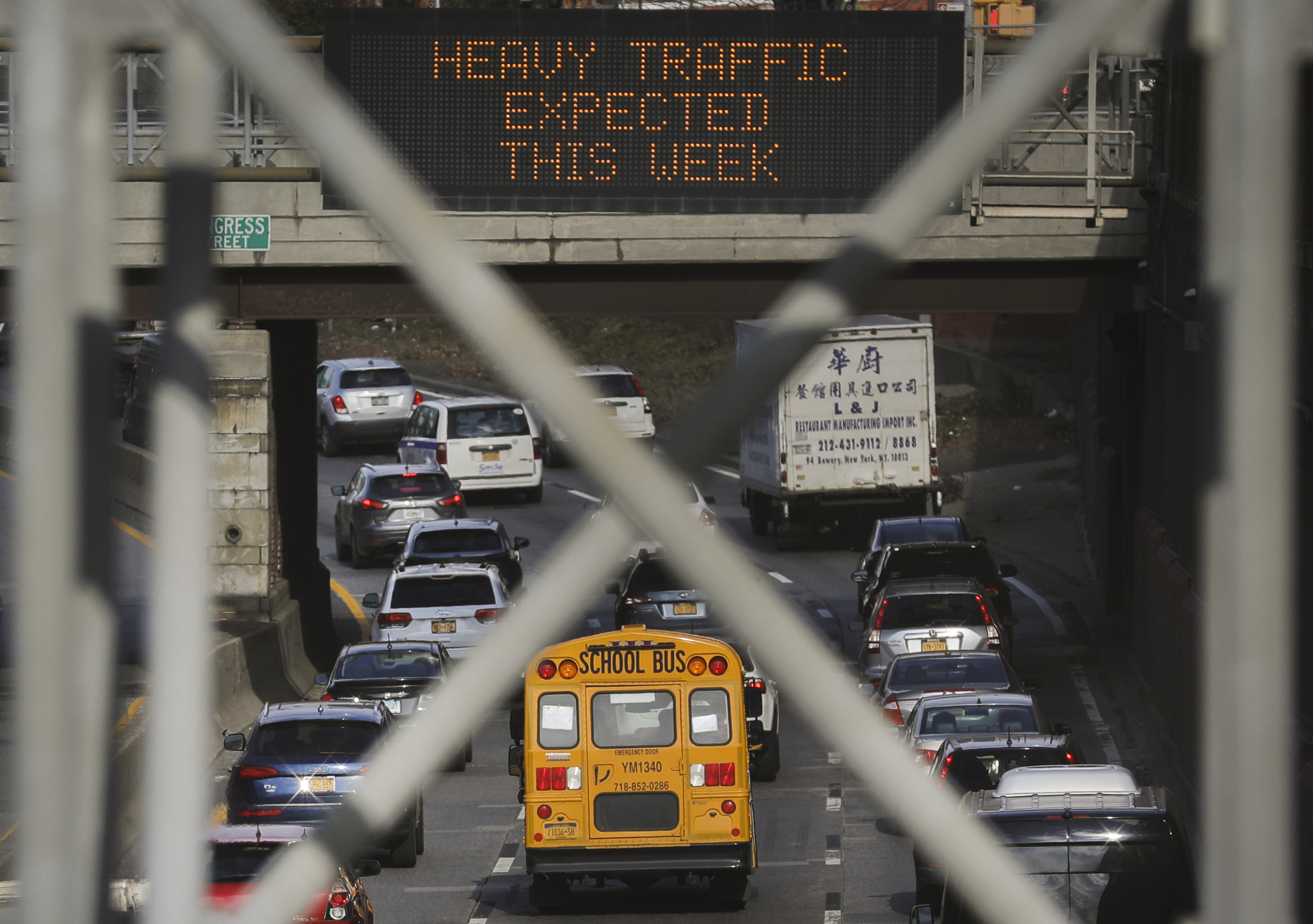 Heavy traffic moves along the Brooklyn-Queens Expressway.
