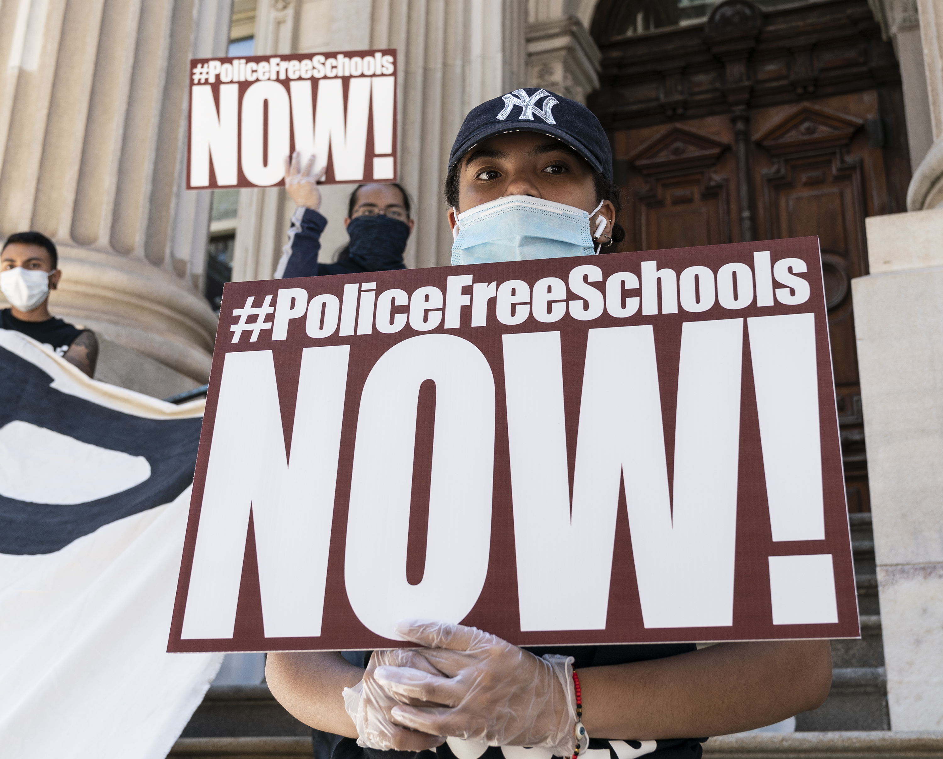 Students protesting police safety agents in NYC schools.