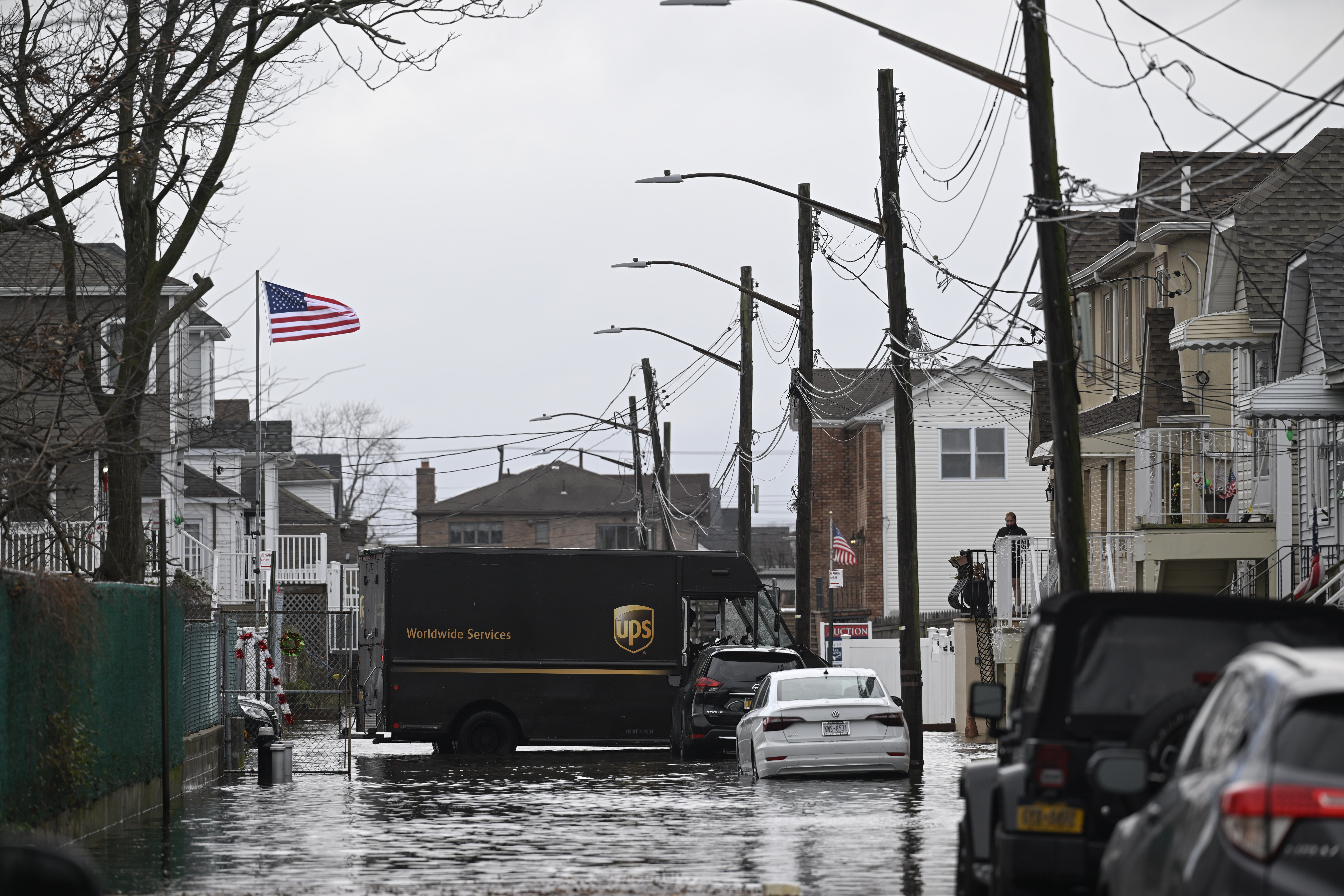 Major residential area is seen flooded during winter storm in Howard Beach, Queens, New York, United States on December 23, 2022.