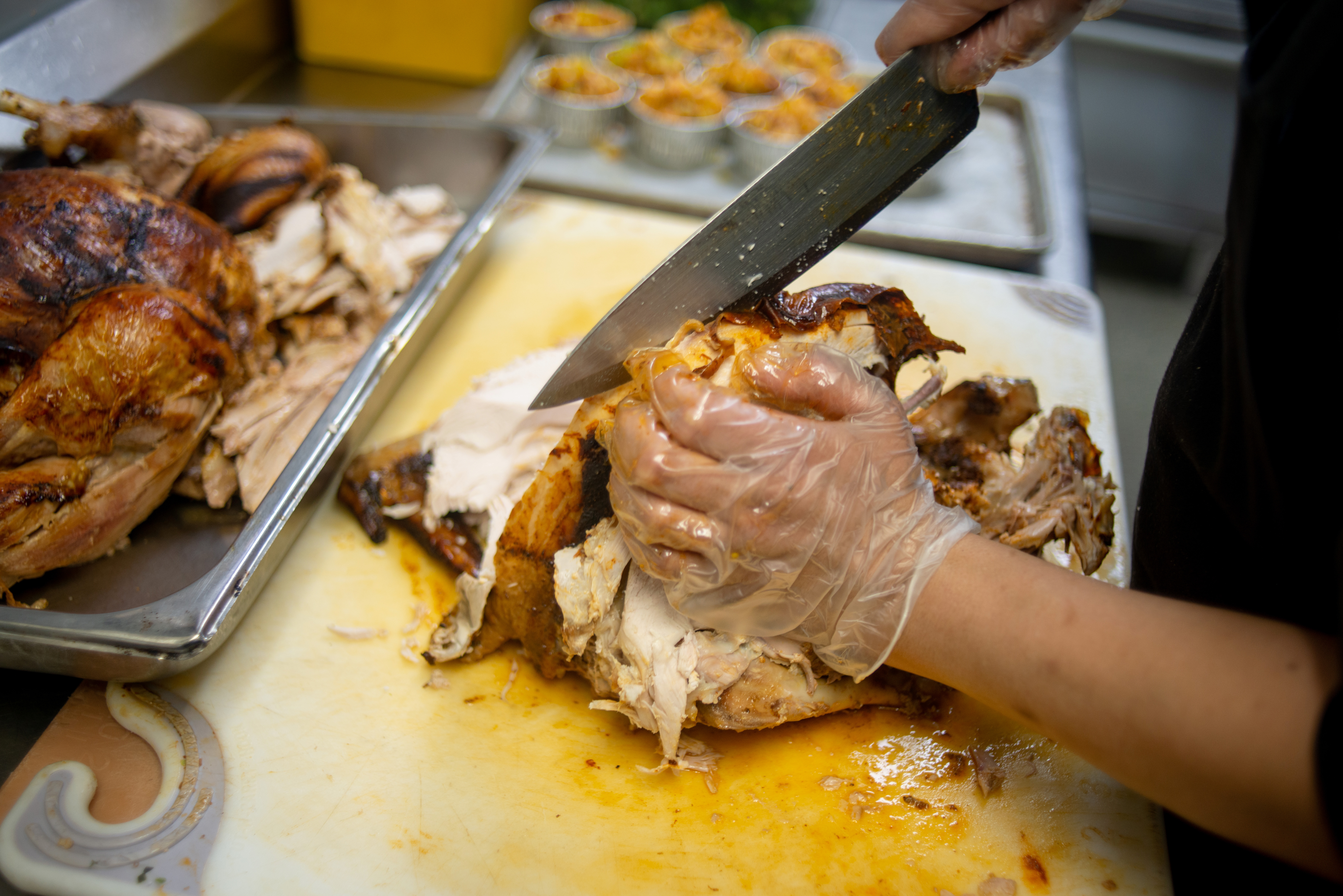 A Thanksgiving Turkey being prepared for a dinner near Manhattan's Lincoln Center in 2020.