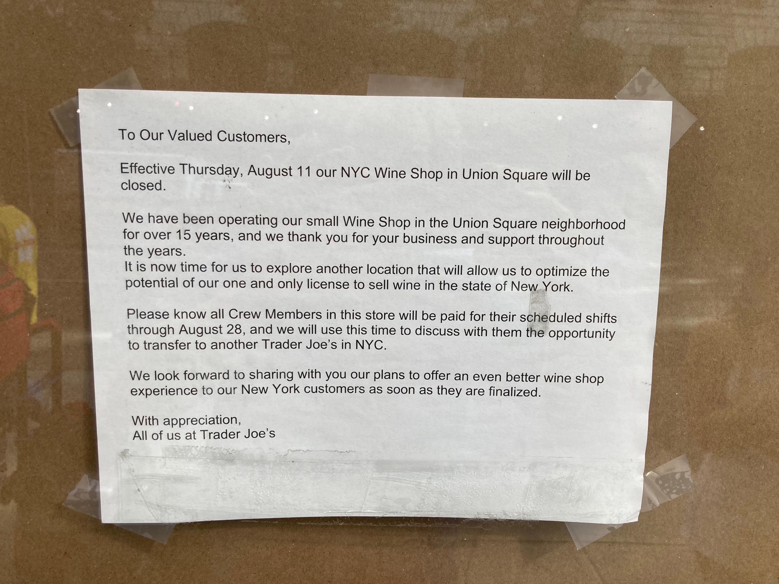 Source: Trader Joe's closed Union Square wine shop to block union