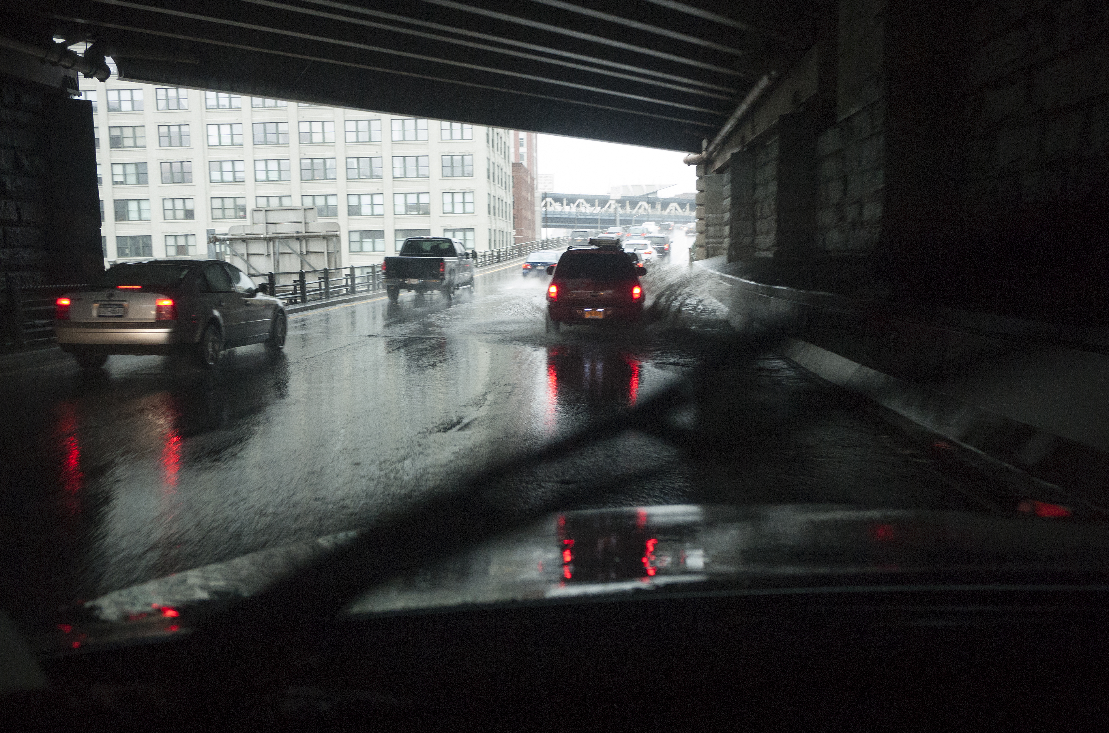 Heavy rains frequently cause flooding on the Brooklyn Queens Expressway.