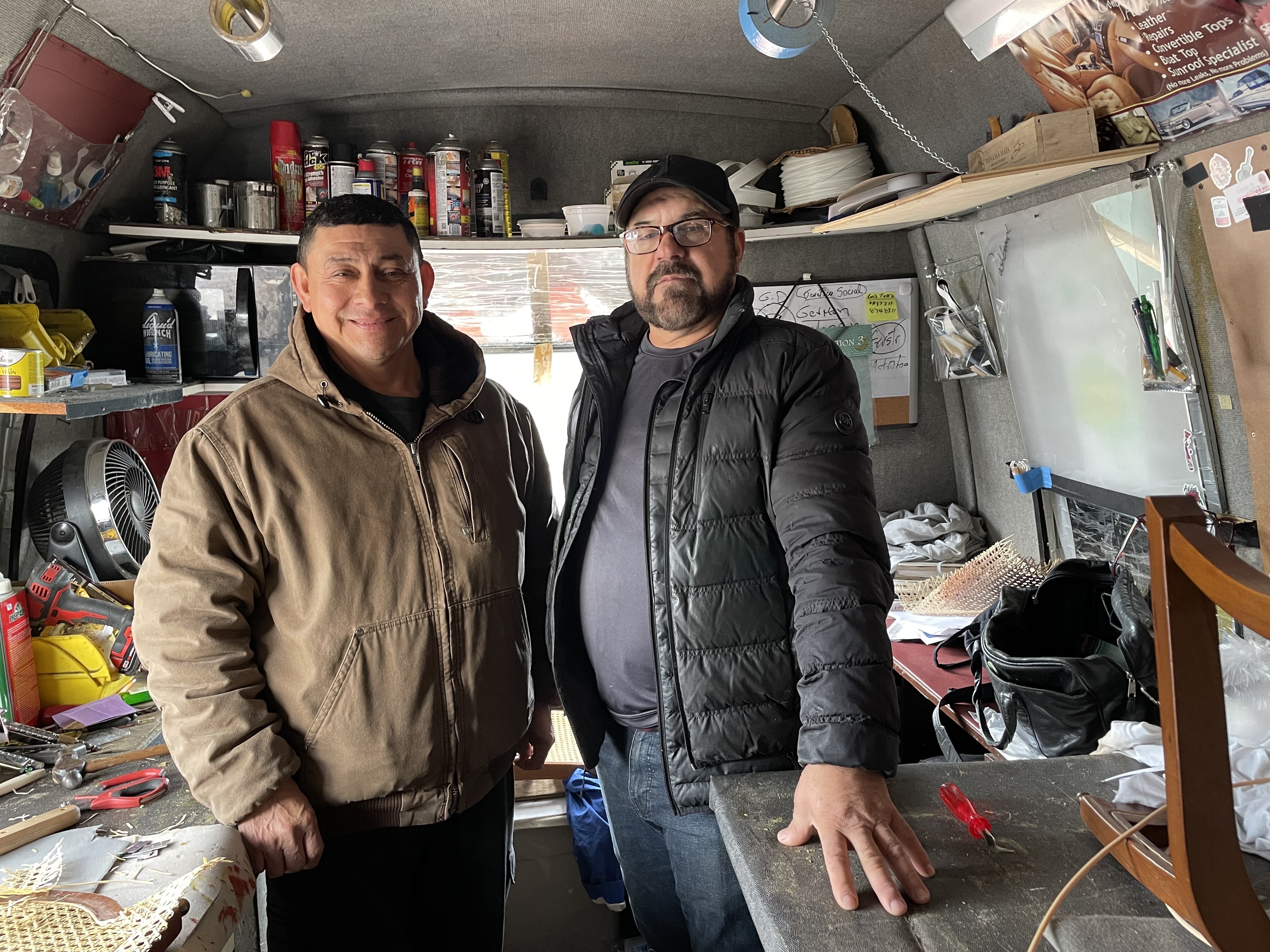 Arturo Olaya, right, and Javier Tomala are among the dwindling number of autobody mechanics in Willets Point.