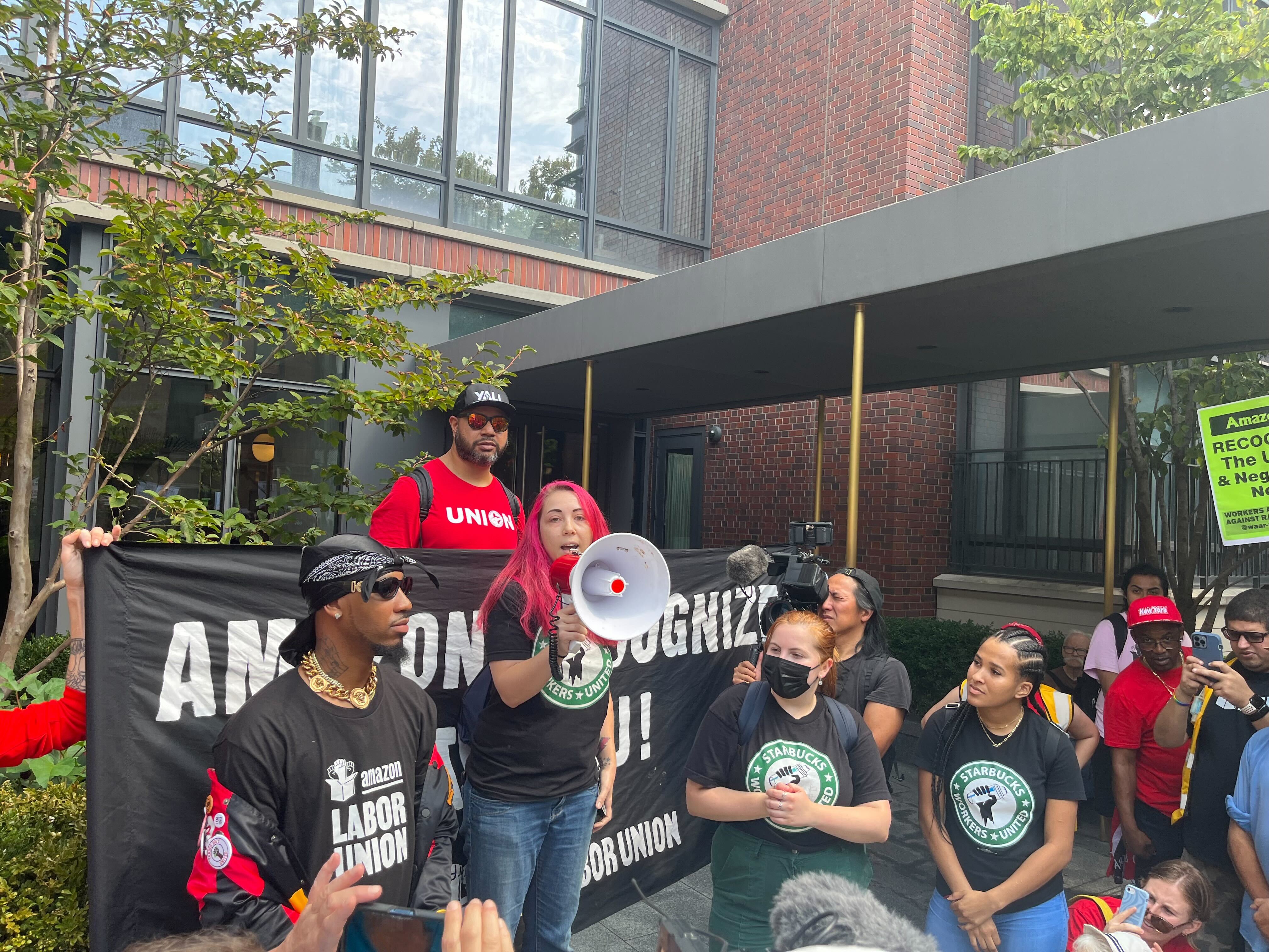 Union organizers target Amazon and Starbucks execs in Labor Day rally