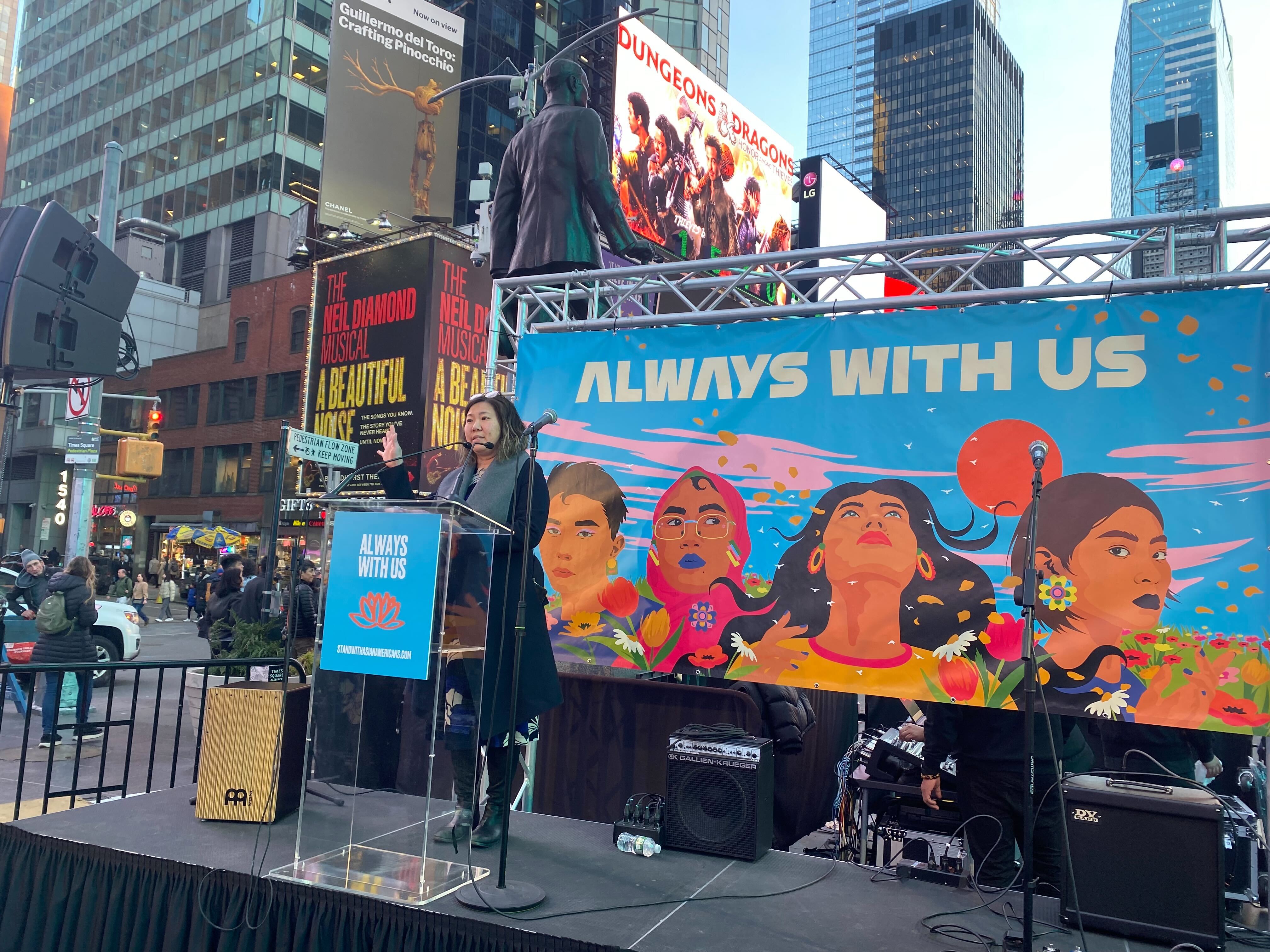 Asian Americans gather in Times Square to mark a grim milestone for violence Asian Americans gather in Times Square to mark a grim milestone for violence