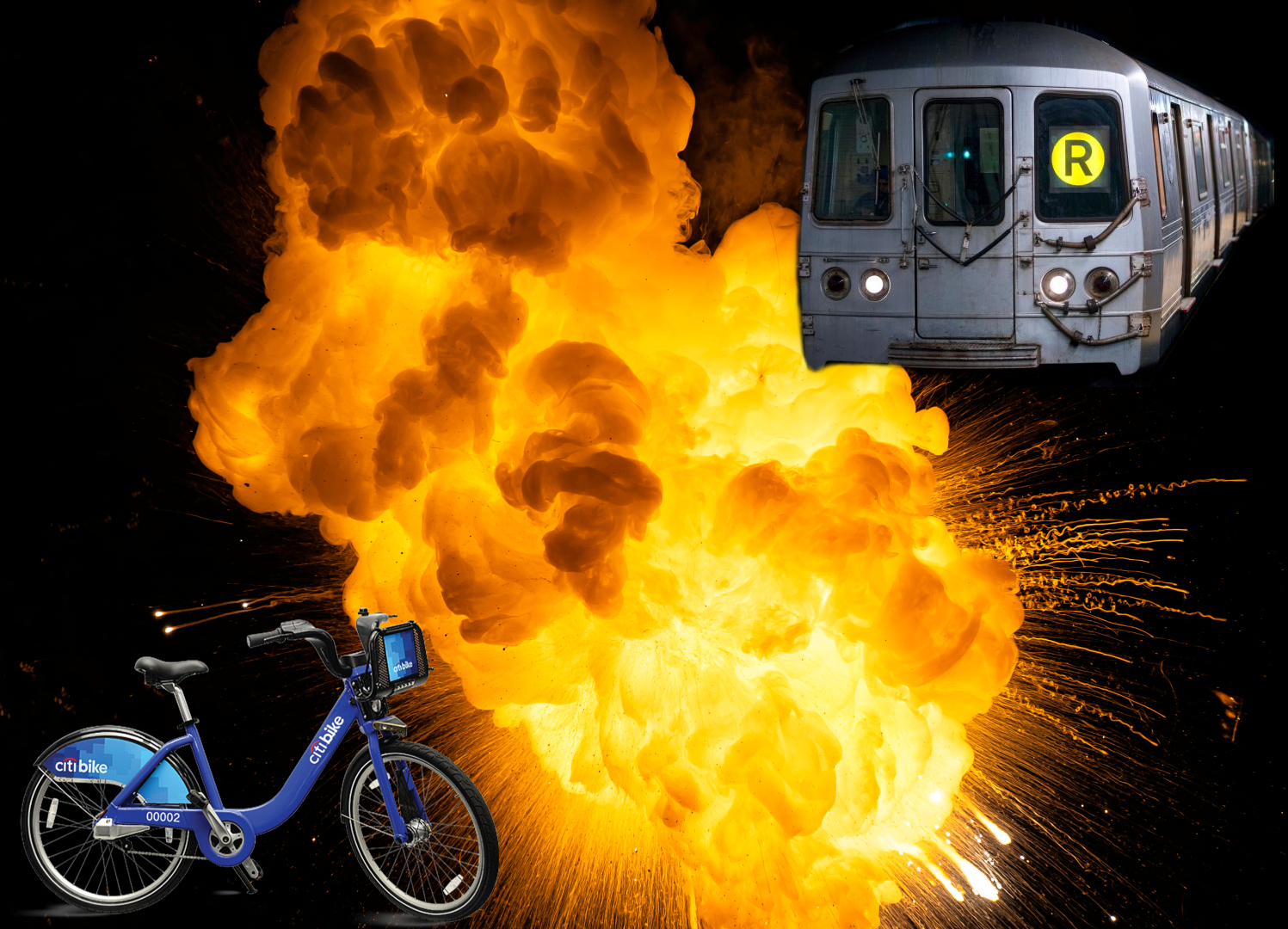 Citi Bike Explodes Into Cacophony Of Sparks & Smoke After Being Hit By Subway Citi Bike Explodes Into Cacophony Of Sparks & Smoke After Being Hit By Subway