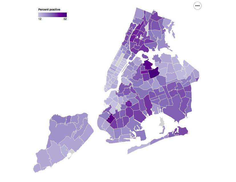 Map showing percent of those testing positive for antibodies.
