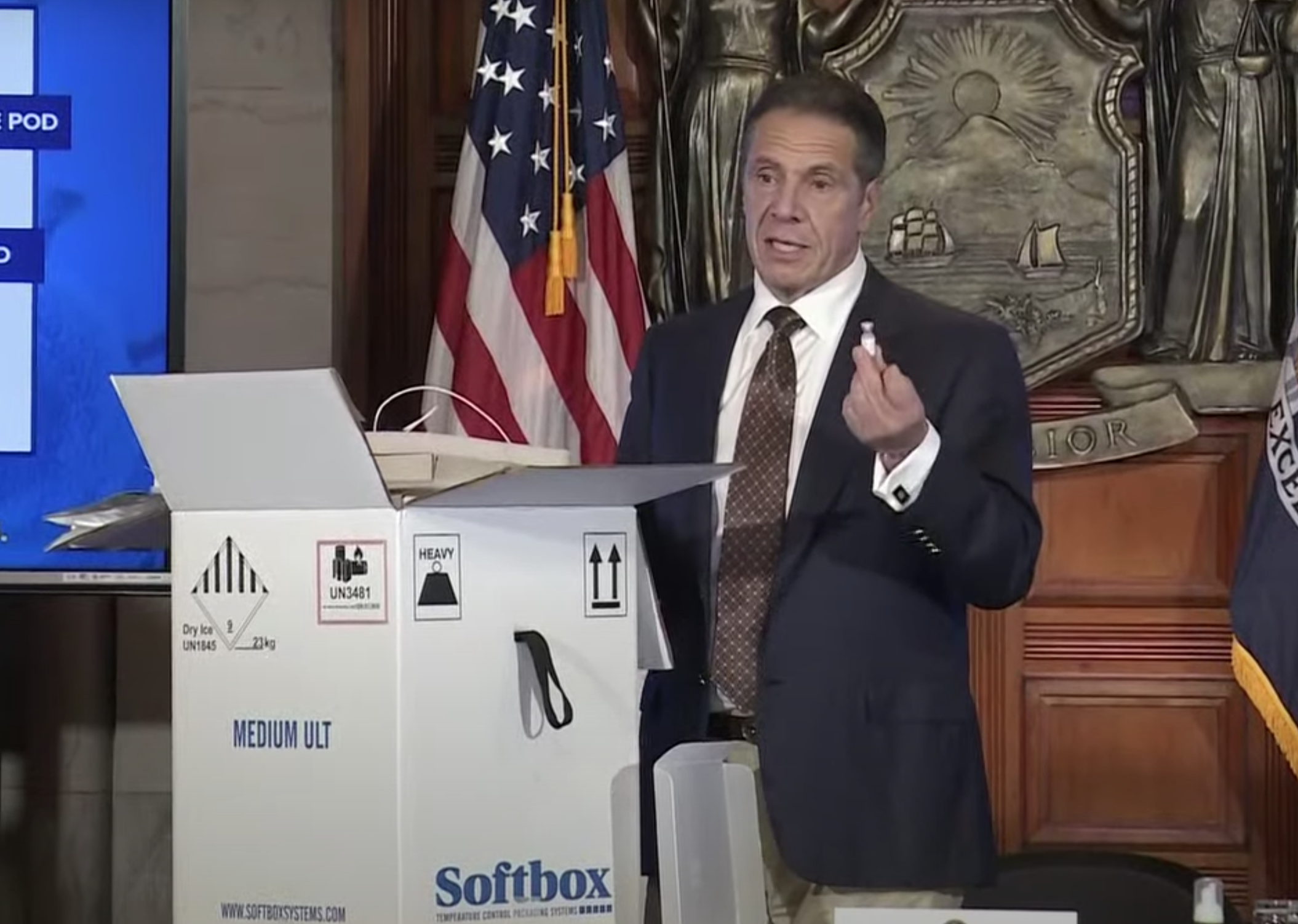 Cuomo Shows Off Pfizer Vaccine Package In Live Unboxing Demonstration