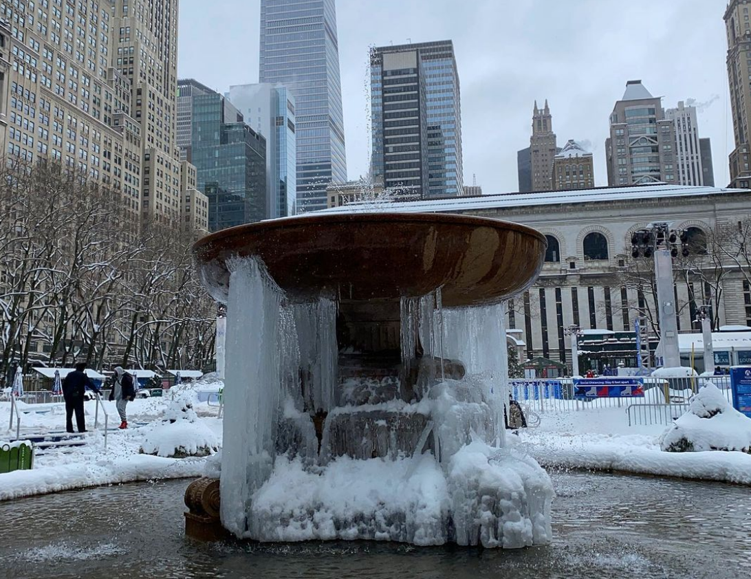 Frozen fountain in Bryant Park