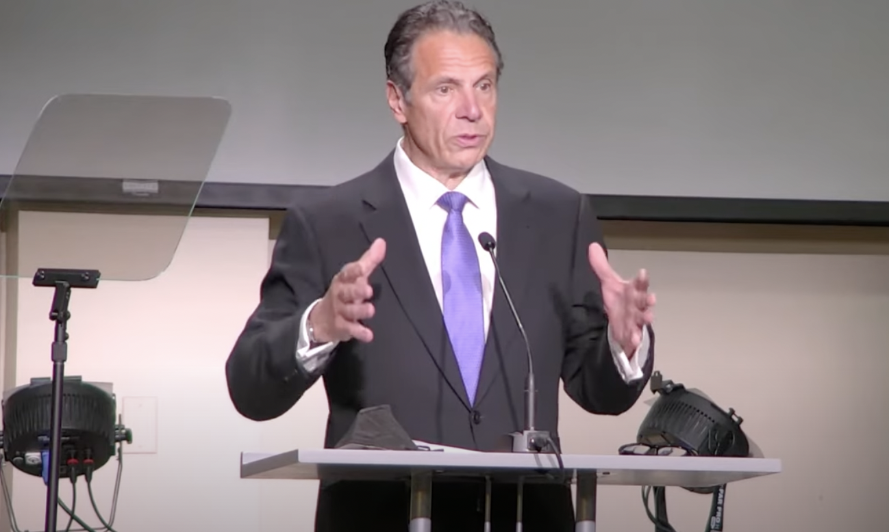Former Gov. Andrew Cuomo delivers remarks Sunday in his first public appearance since resigning earlier this year.