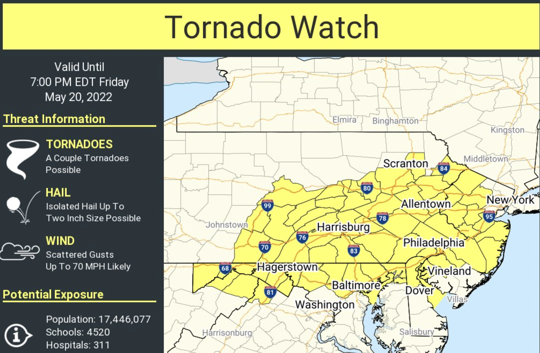Tornado watch, severe thunderstorms expected for parts of NJ