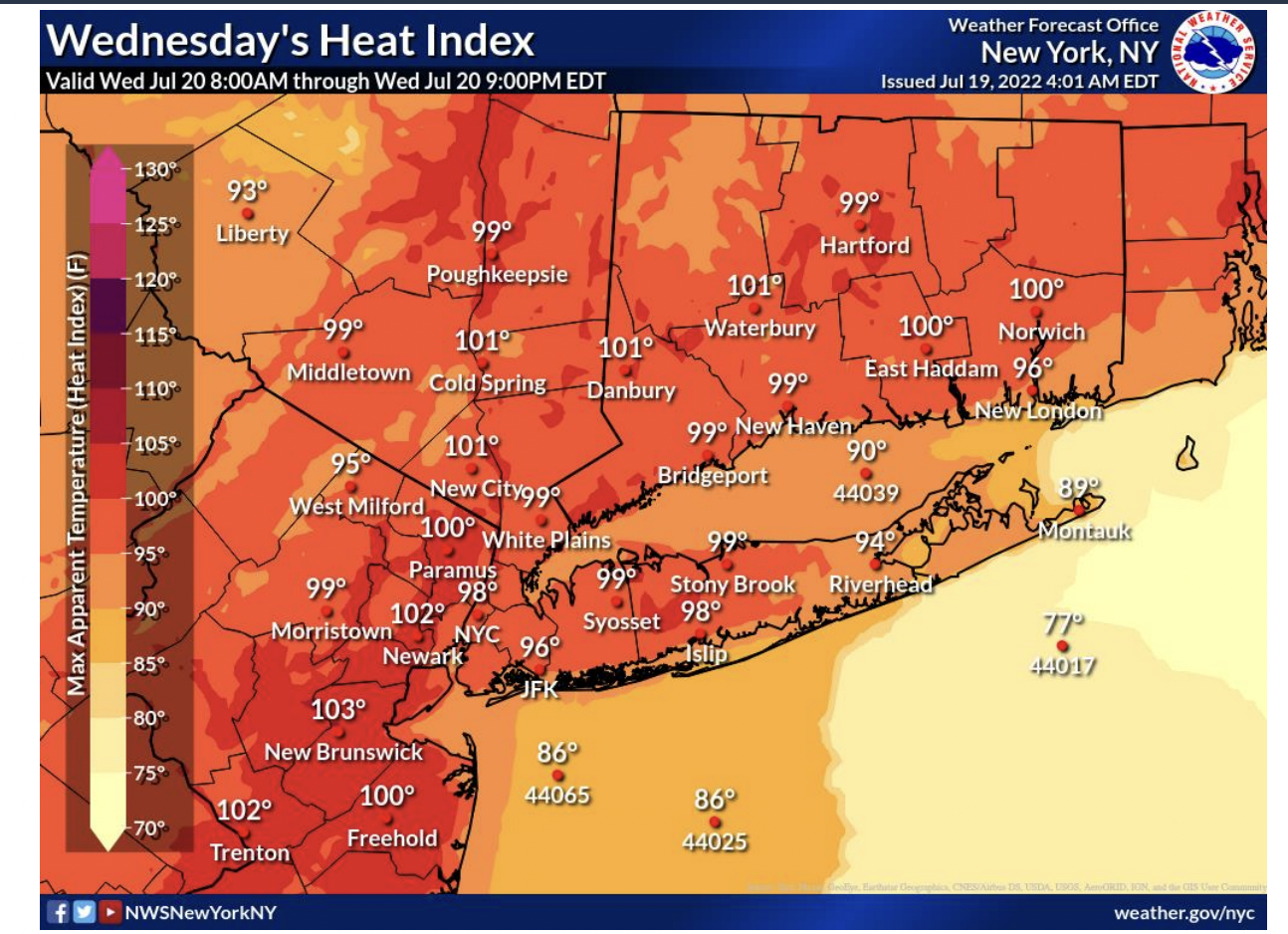 National Weather Service issues heat advisory for NYC, northern NJ through Wednesday night