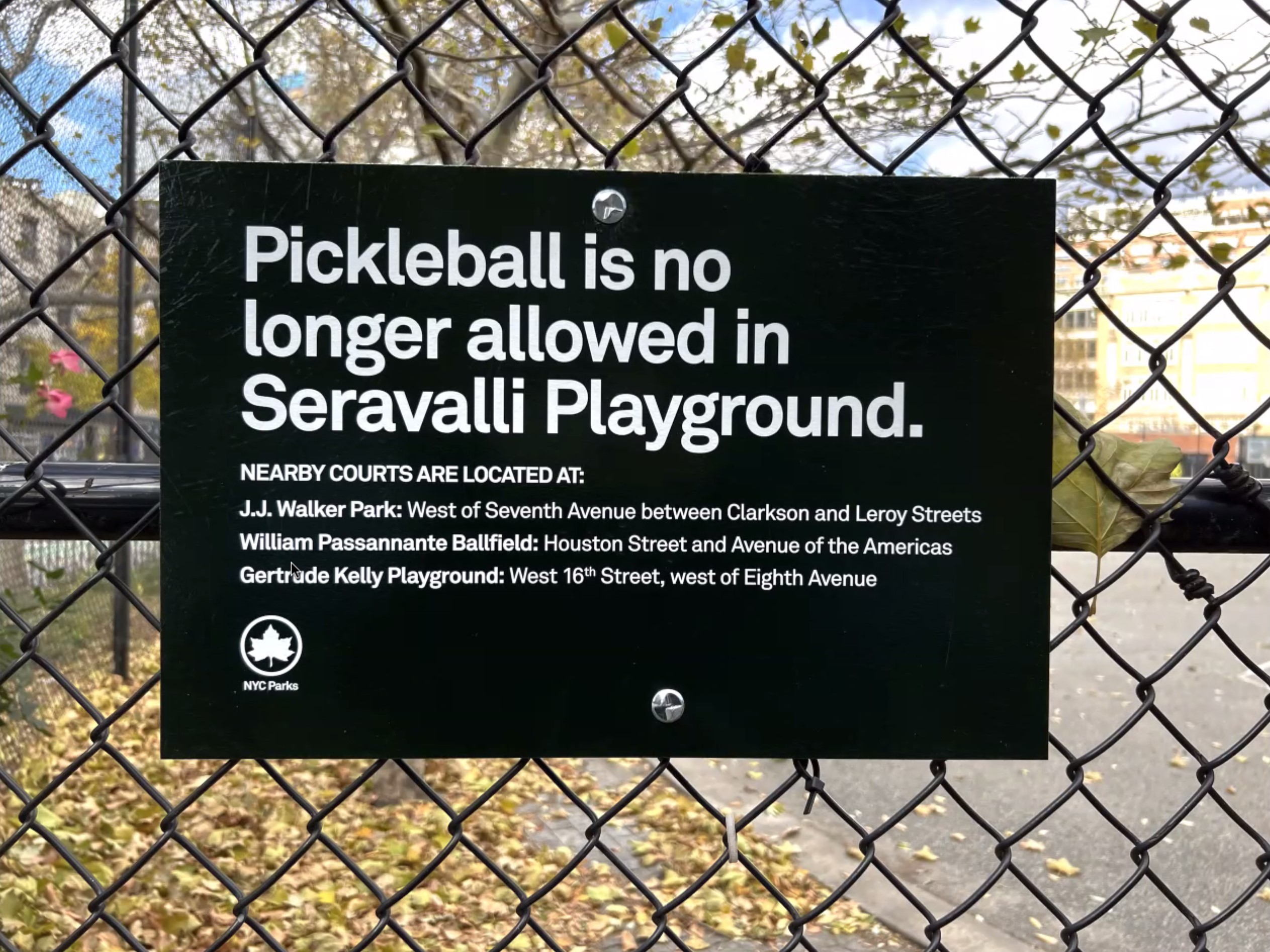 West Village pickleballers and parents clash after sport is banned at nearby playground