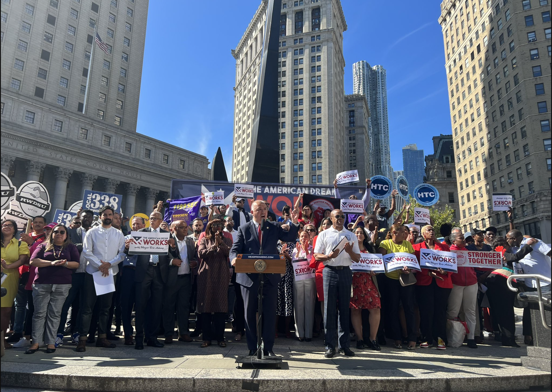 ‘Let them work!’ Mayor Adams, union leaders again push White House for migrant work permits