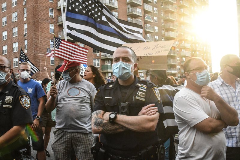 An NYPD officer at the "Back the Blue" rally in Bay Ridge