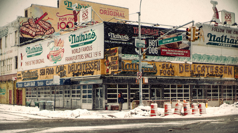 a snowy Coney Island corner