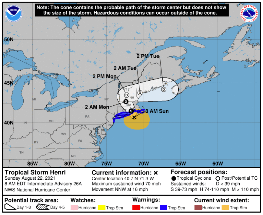 Henri Downgraded To Tropical Storm, Heavy Rains And Wind Gusts Still Expected