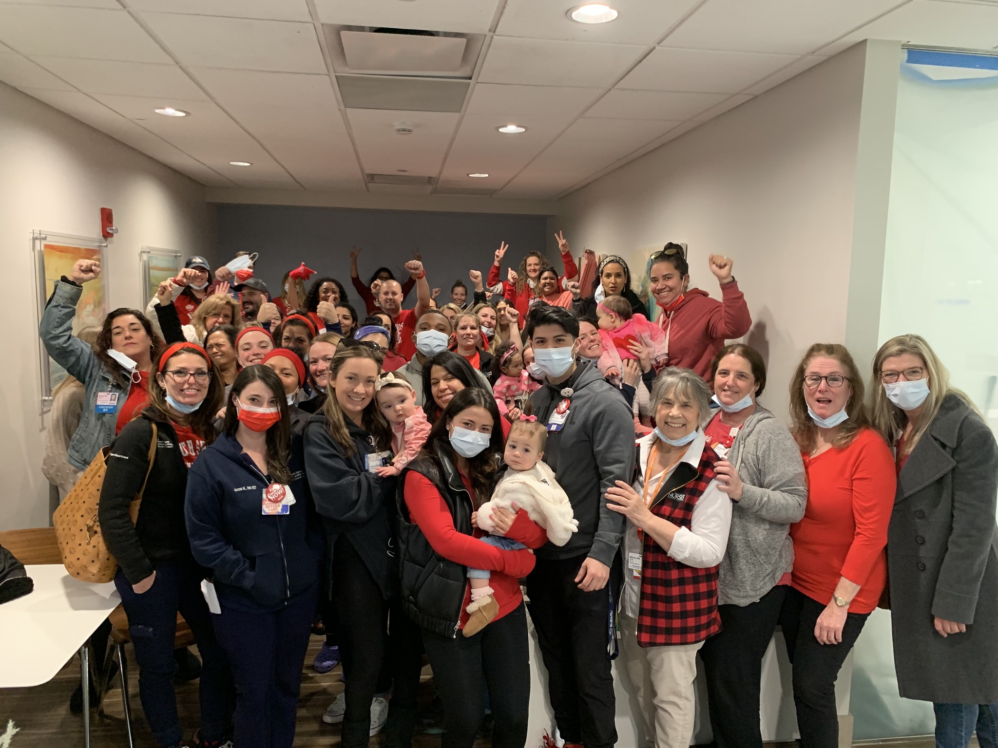 Nurses at South Shore University Hospital gather to deliver a strike notice, Feb. 14, 2023.