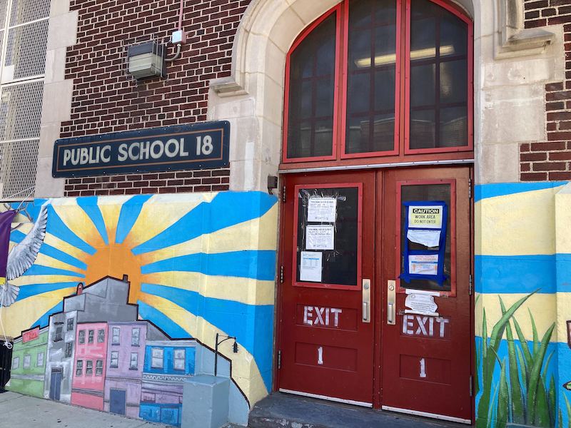 A shot of the closed doors at PS 18 in East Williamsburg