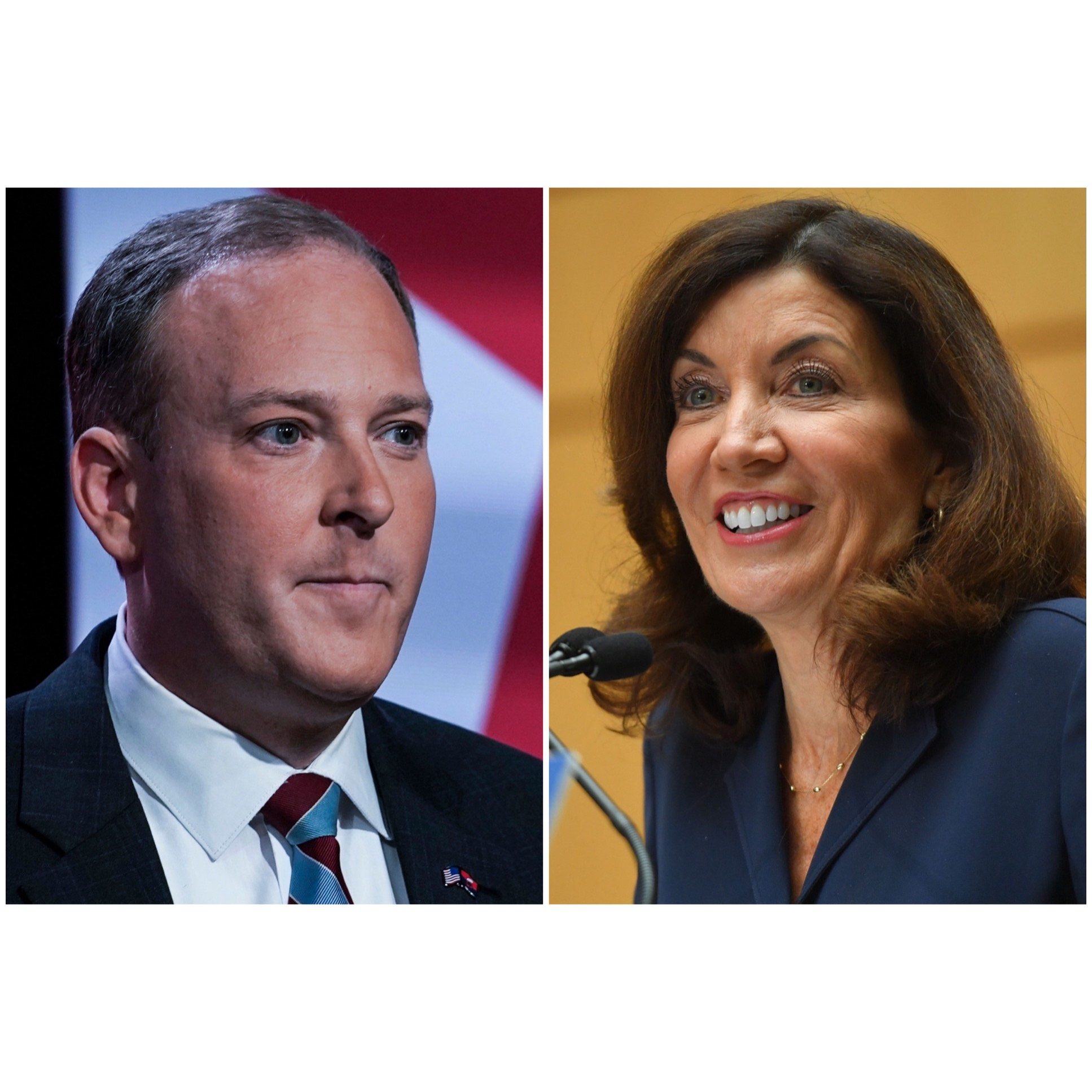 Gov. Kathy Hochul (right) has a big lead over her Republican challenger, Rep. Lee Zeldin (left), in the race for governor, according to two polls out today.