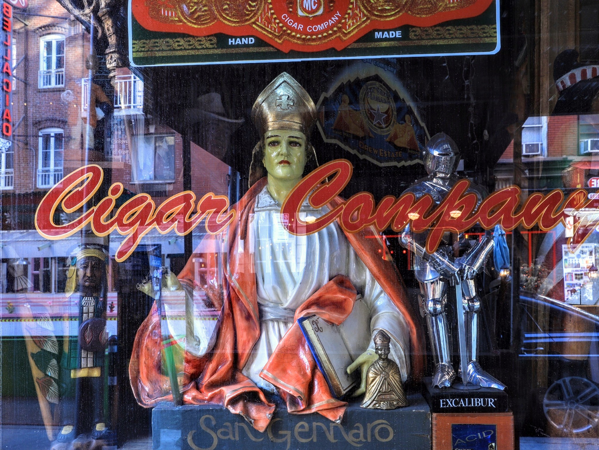 St. Gennaro statue inside a cigar shop on Mulberry Street