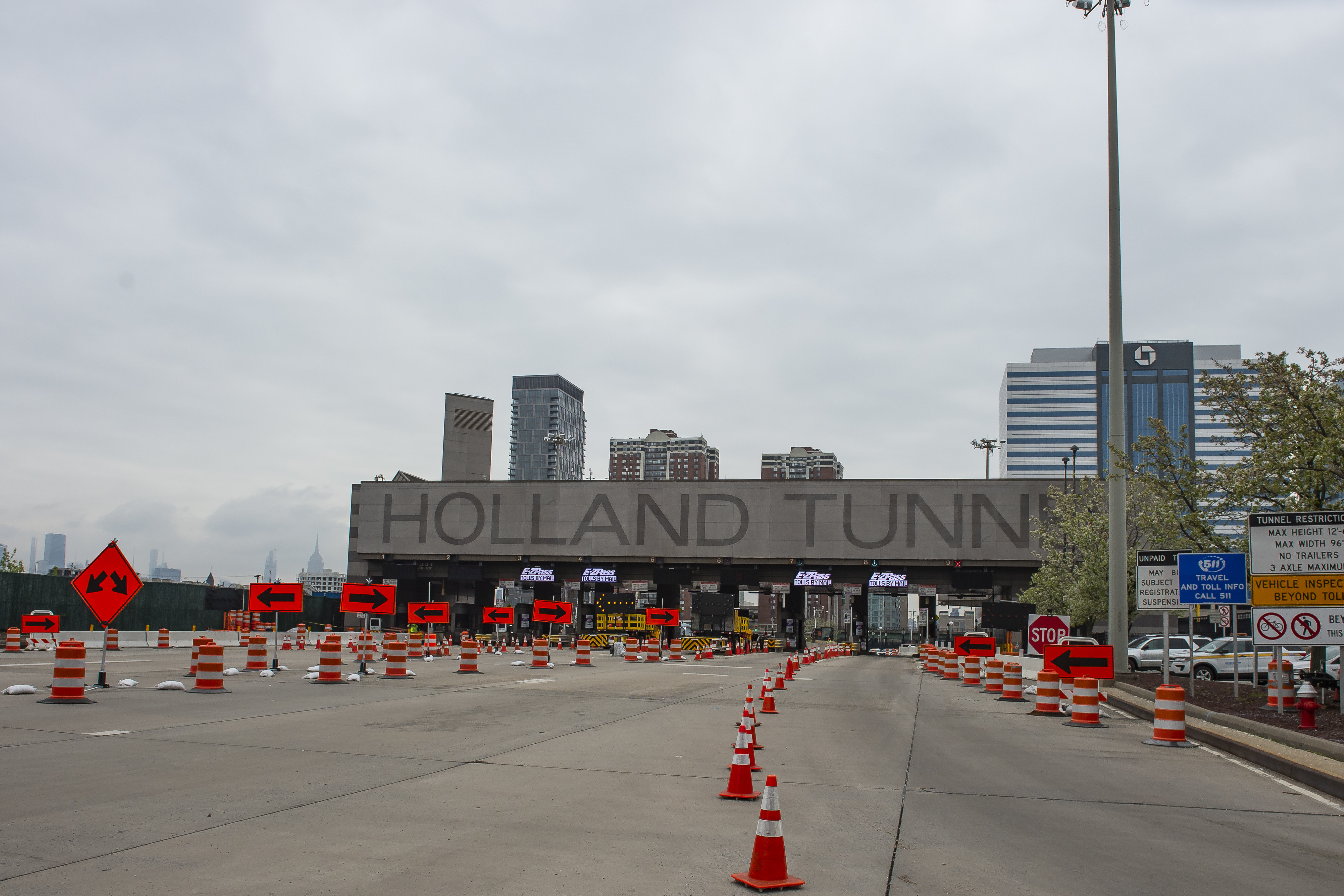 The Holland Tunnel sits empty during the mid-morning rush hour in Jersey City, New Jersey.
