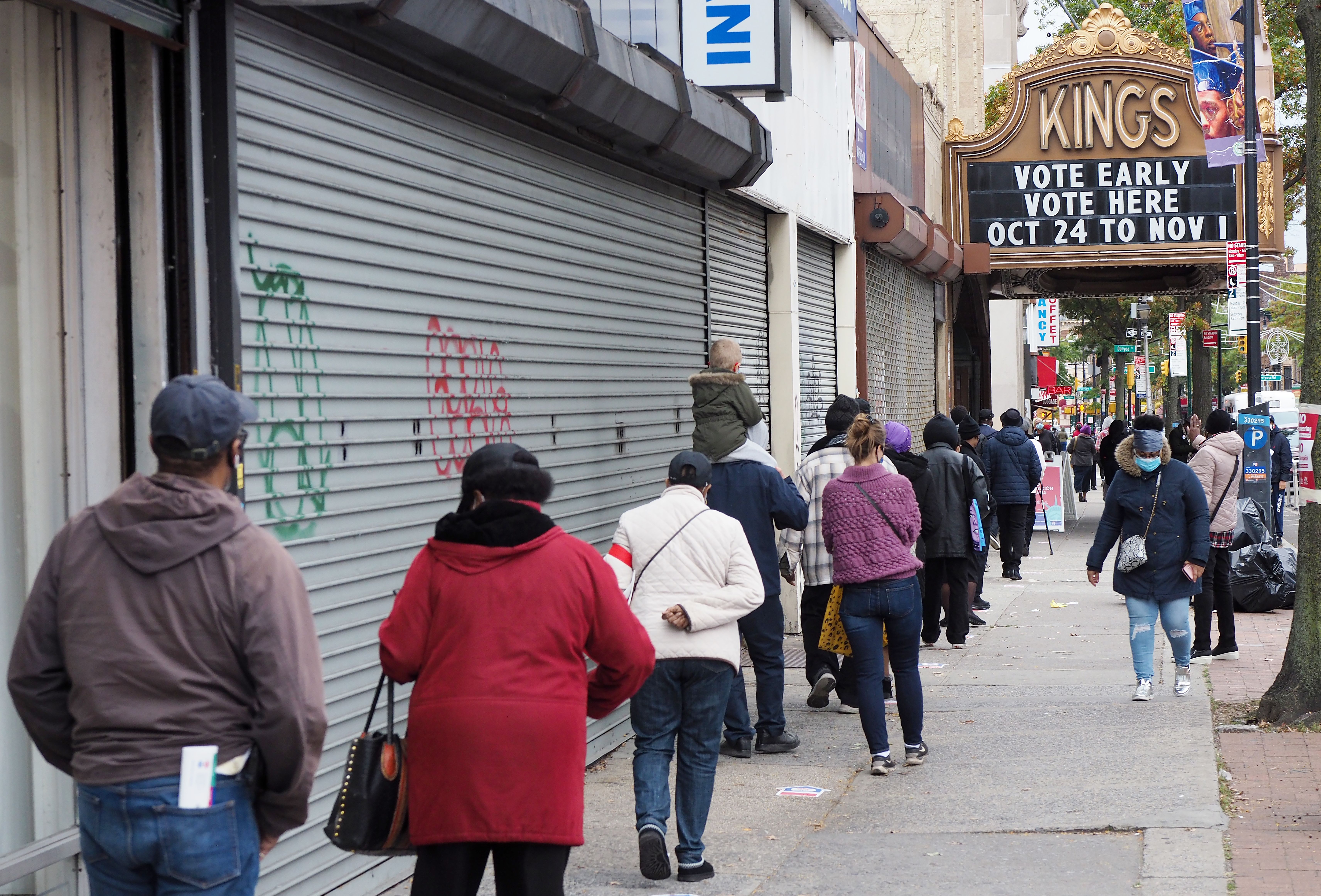 A line of voters outside the Kings Theatre in Brooklyn