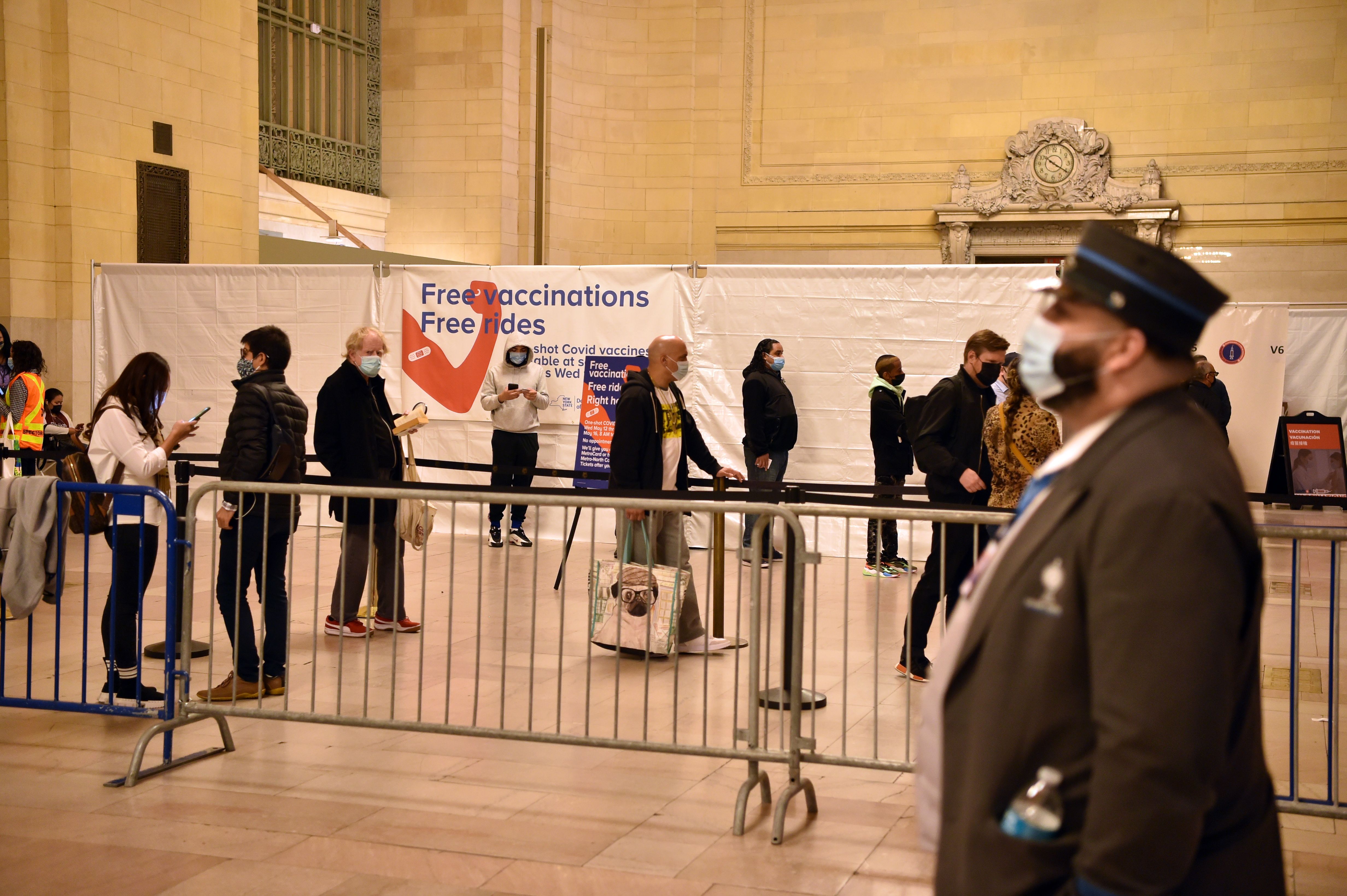New Yorkers And Tourists Flock To Convenient Subway Vaccine Hubs On Opening Day
