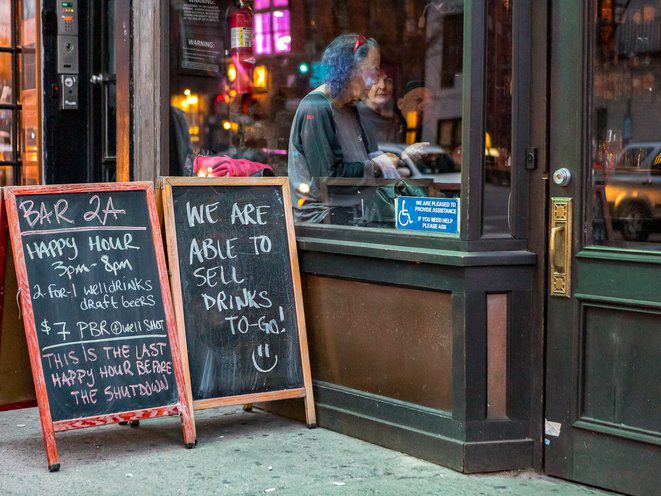 A chalkboard that reads: 